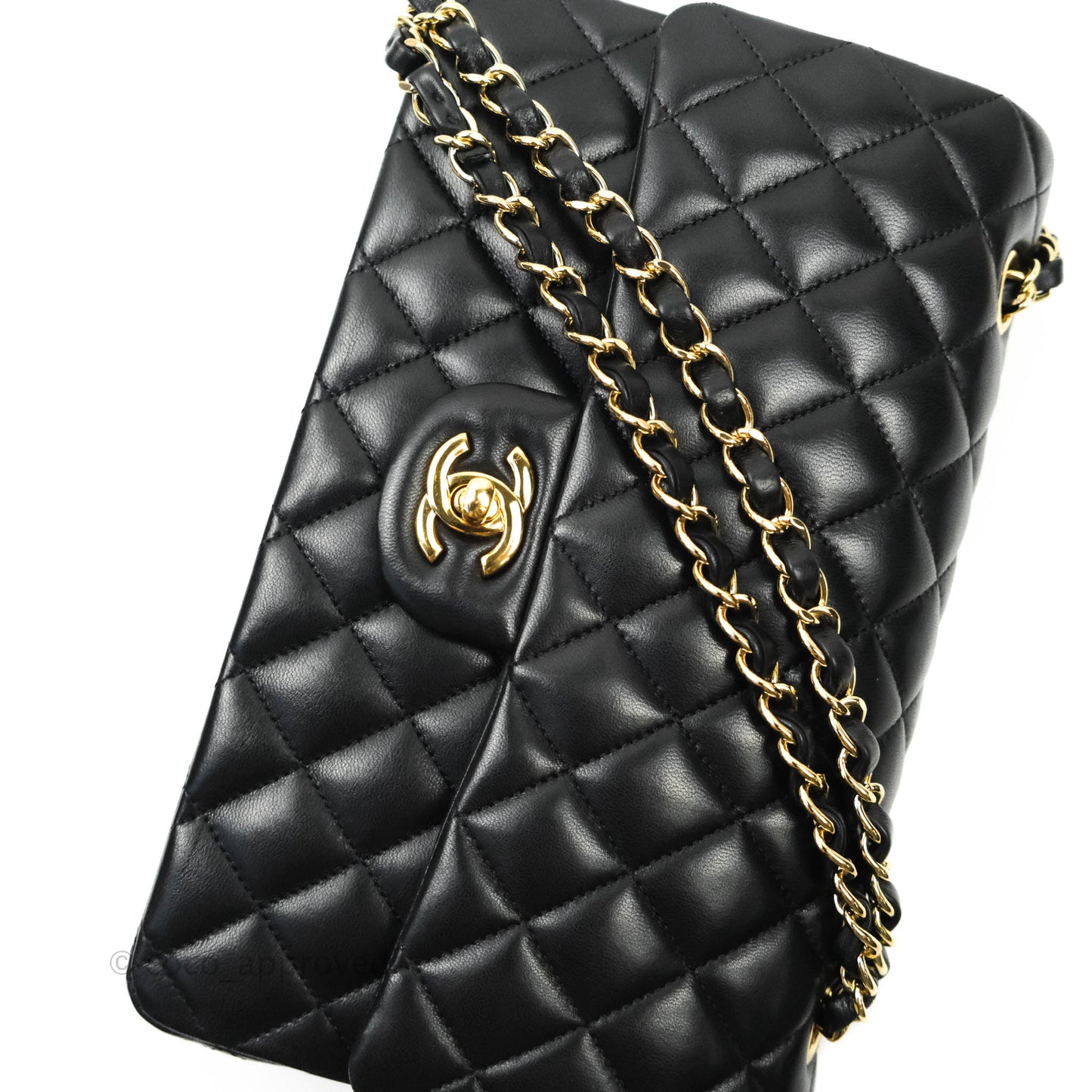 Chanel Classic M/L Medium Double Flap Black Lambskin Gold Hardware