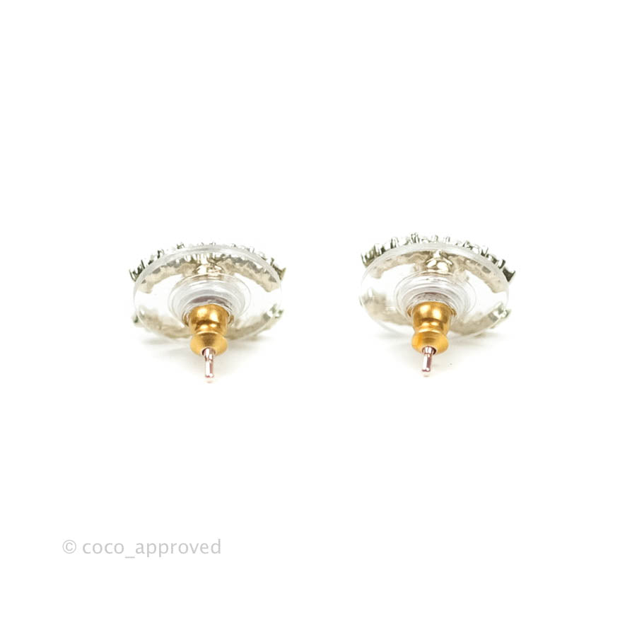 Chanel Mini CC Pearl Crystal Earrings Gold Tone 20K