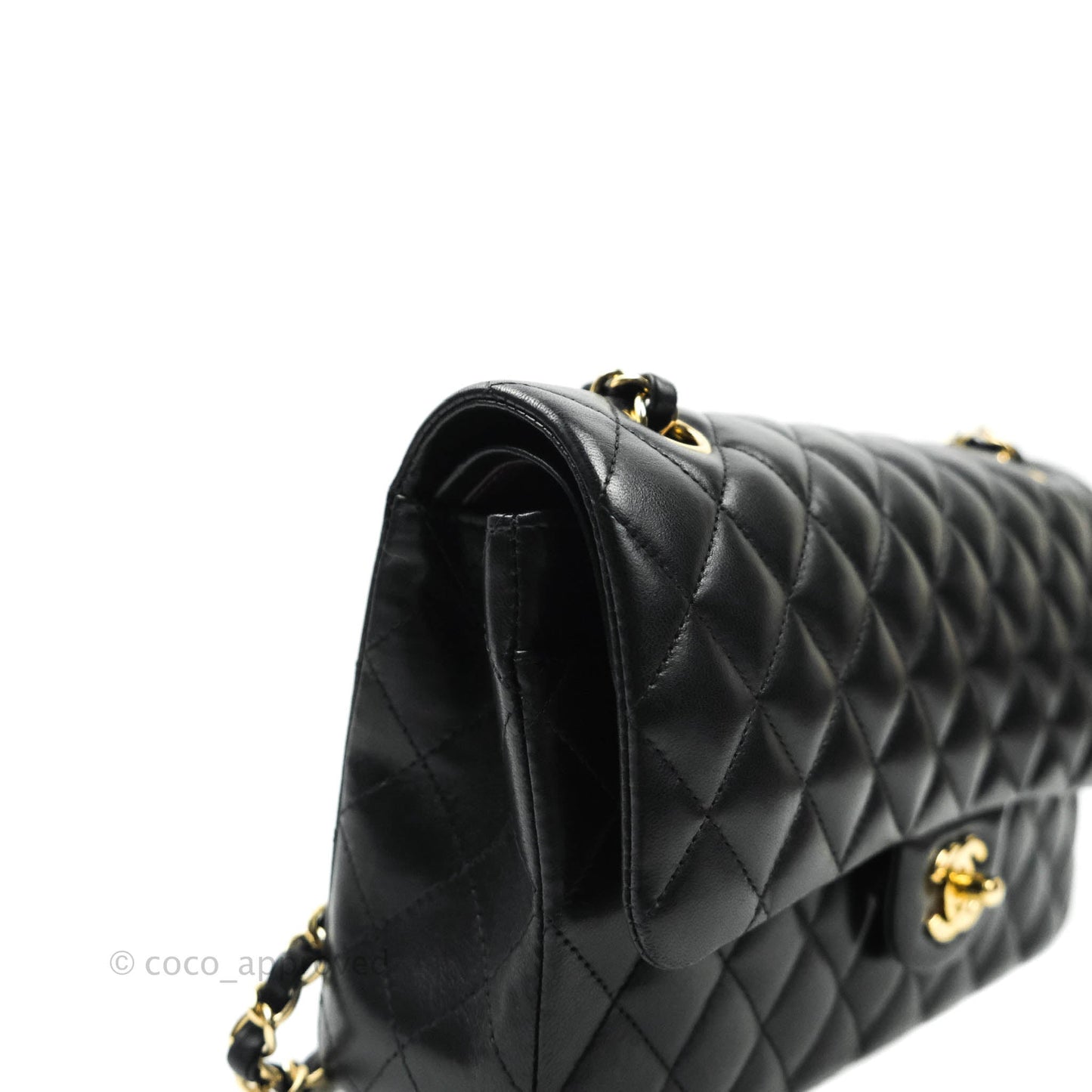 Chanel Classic M/L Medium Double Flap Black Lambskin Gold Hardware