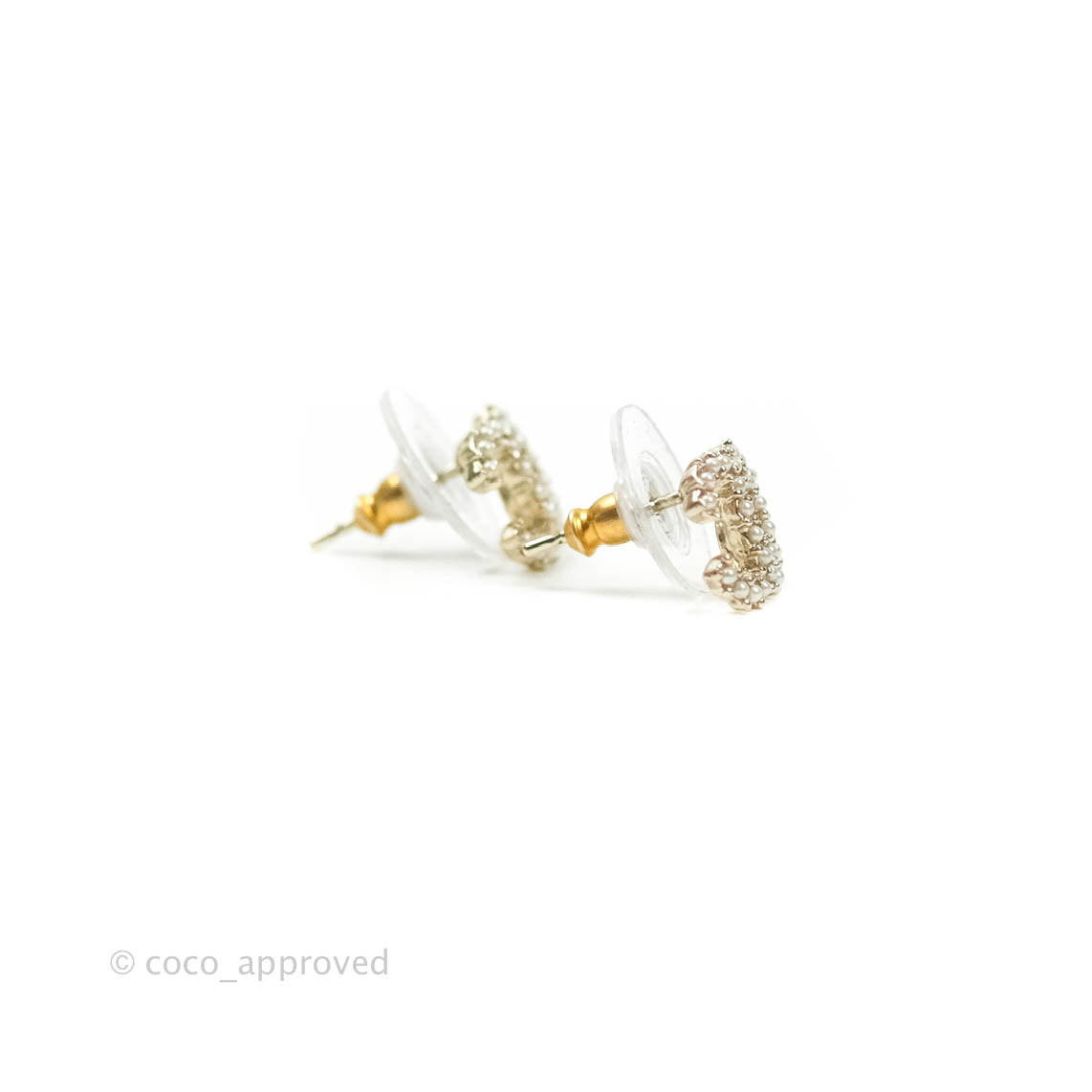 Chanel Mini CC Pearl Crystal Earrings Gold Tone 20K
