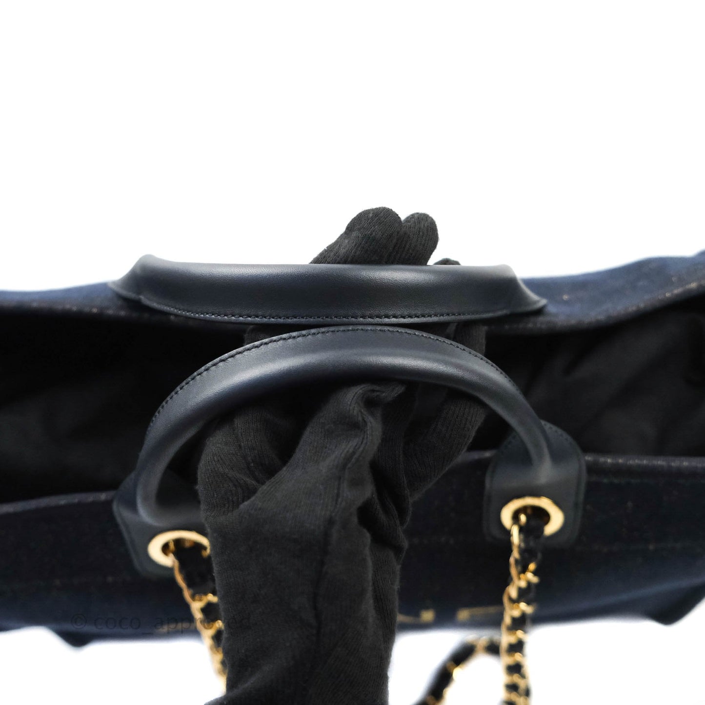 Chanel Large Deauville Navy Glitter Canvas Gold Hardware