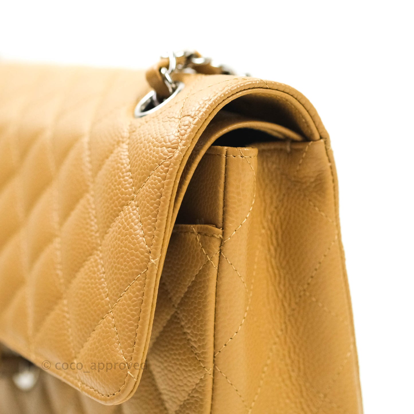 Chanel Caviar Quilted M/L Medium Double Flap Dark Beige Silver Hardware