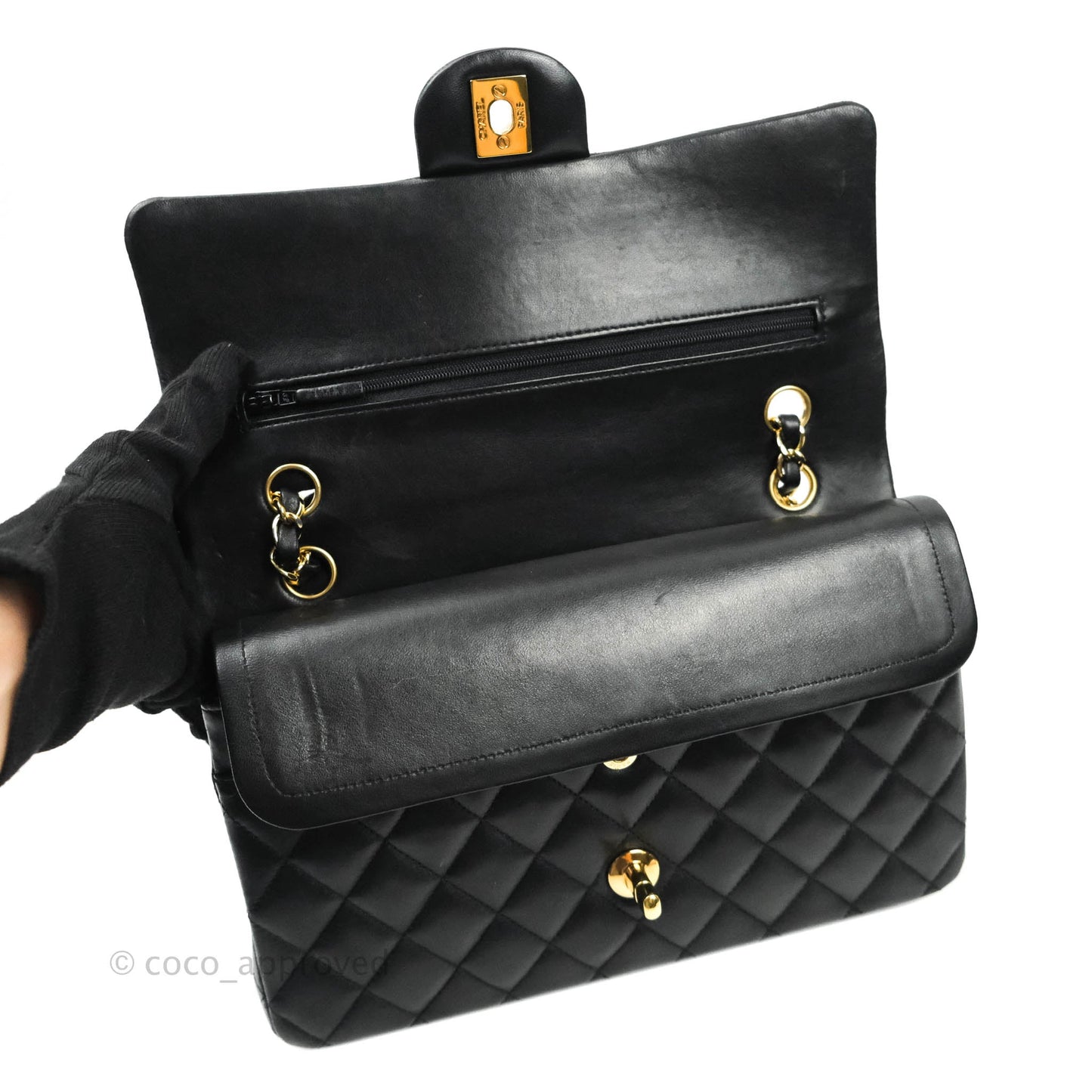 Chanel Classic M/L Medium Double Flap Black Lambskin Gold Hardware
