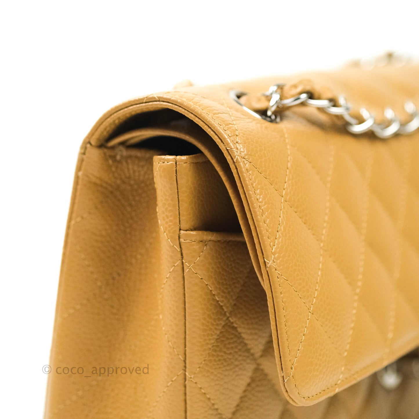 Chanel Caviar Quilted M/L Medium Double Flap Dark Beige Silver Hardware