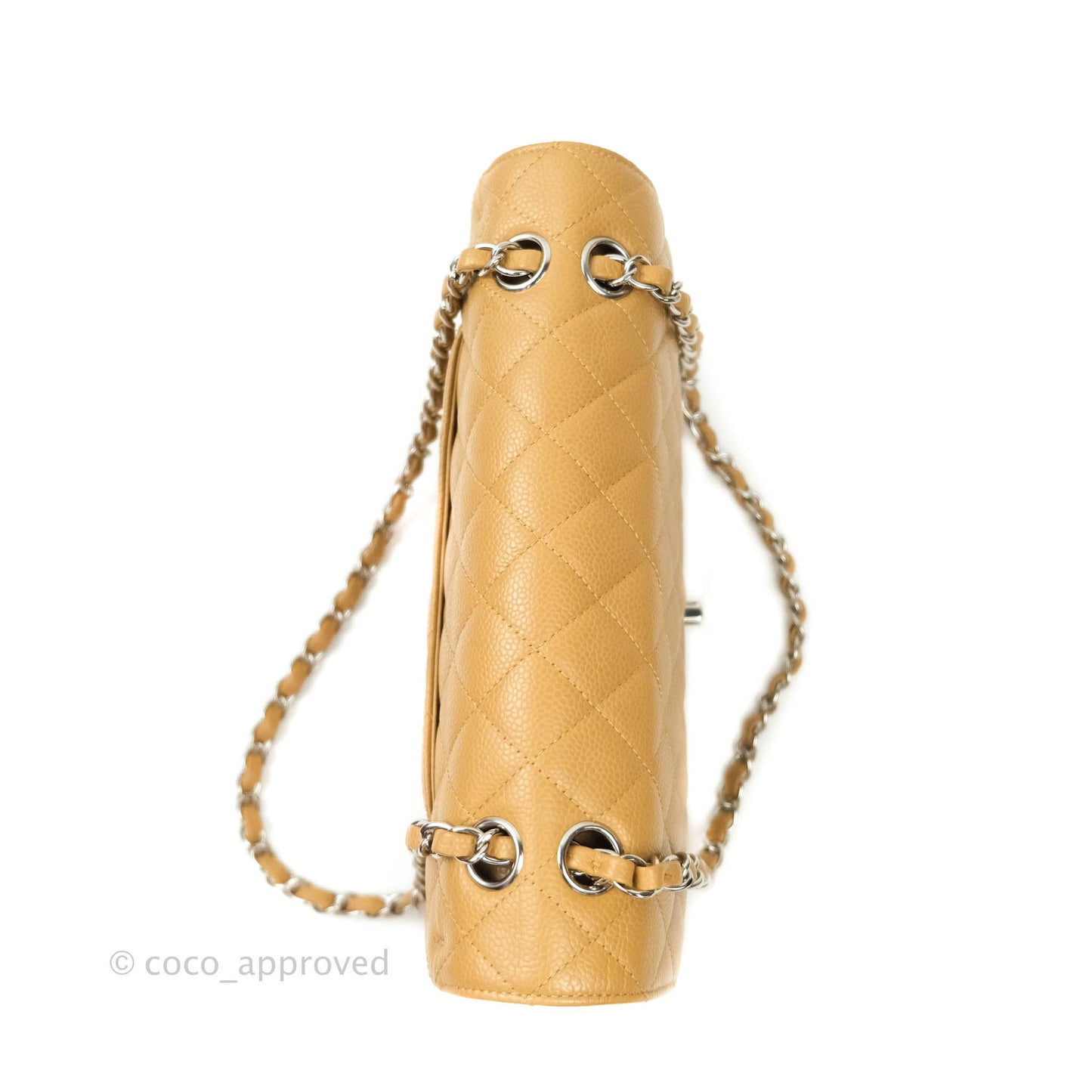 Chanel Caviar Quilted M/L Medium Double Flap Dark Beige Silver Hardware