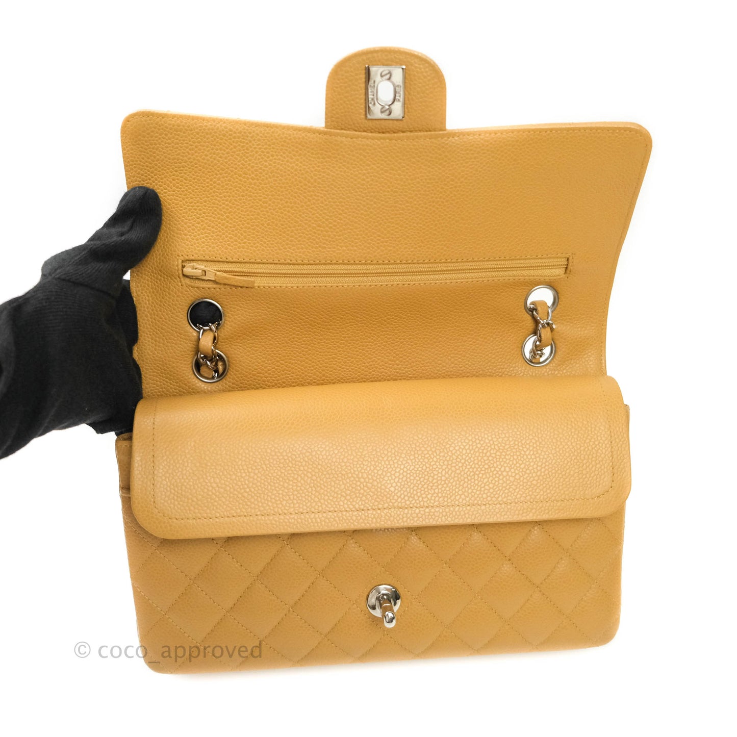 Chanel Caviar Quilted M/L Medium Double Flap Dark Beige Silver Hardware