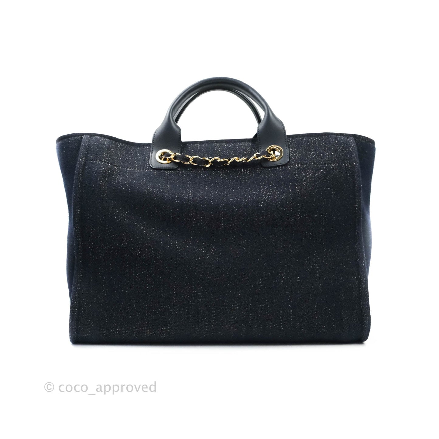 Chanel Large Deauville Navy Glitter Canvas Gold Hardware