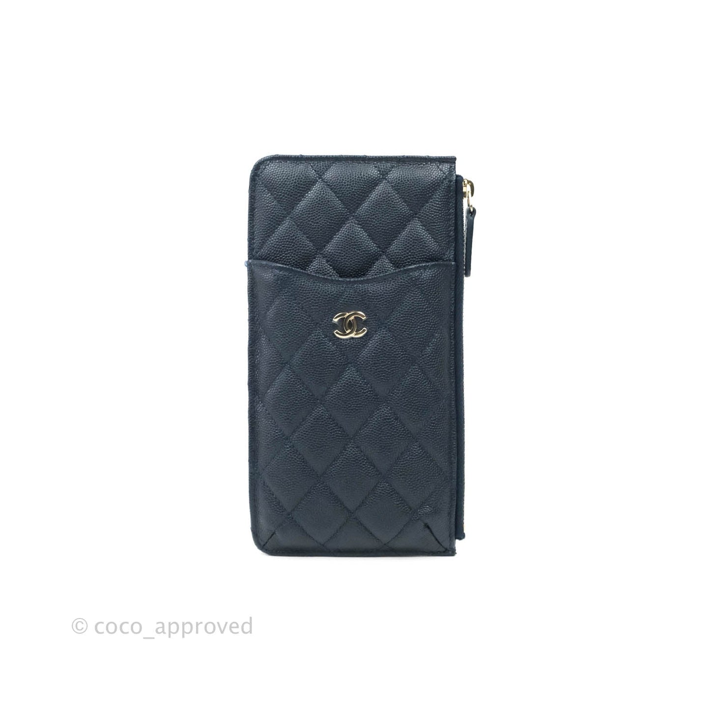 Chanel Classic Flat Navy Caviar Wallet Pouch Gold Hardware
