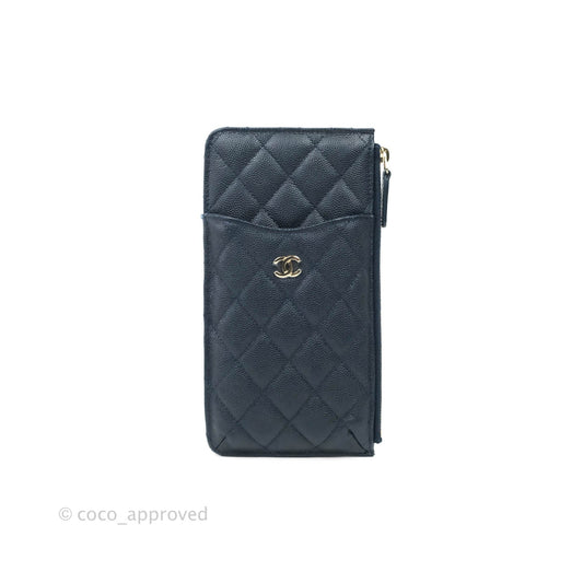Chanel Classic Flat Navy Caviar Wallet Pouch Gold Hardware