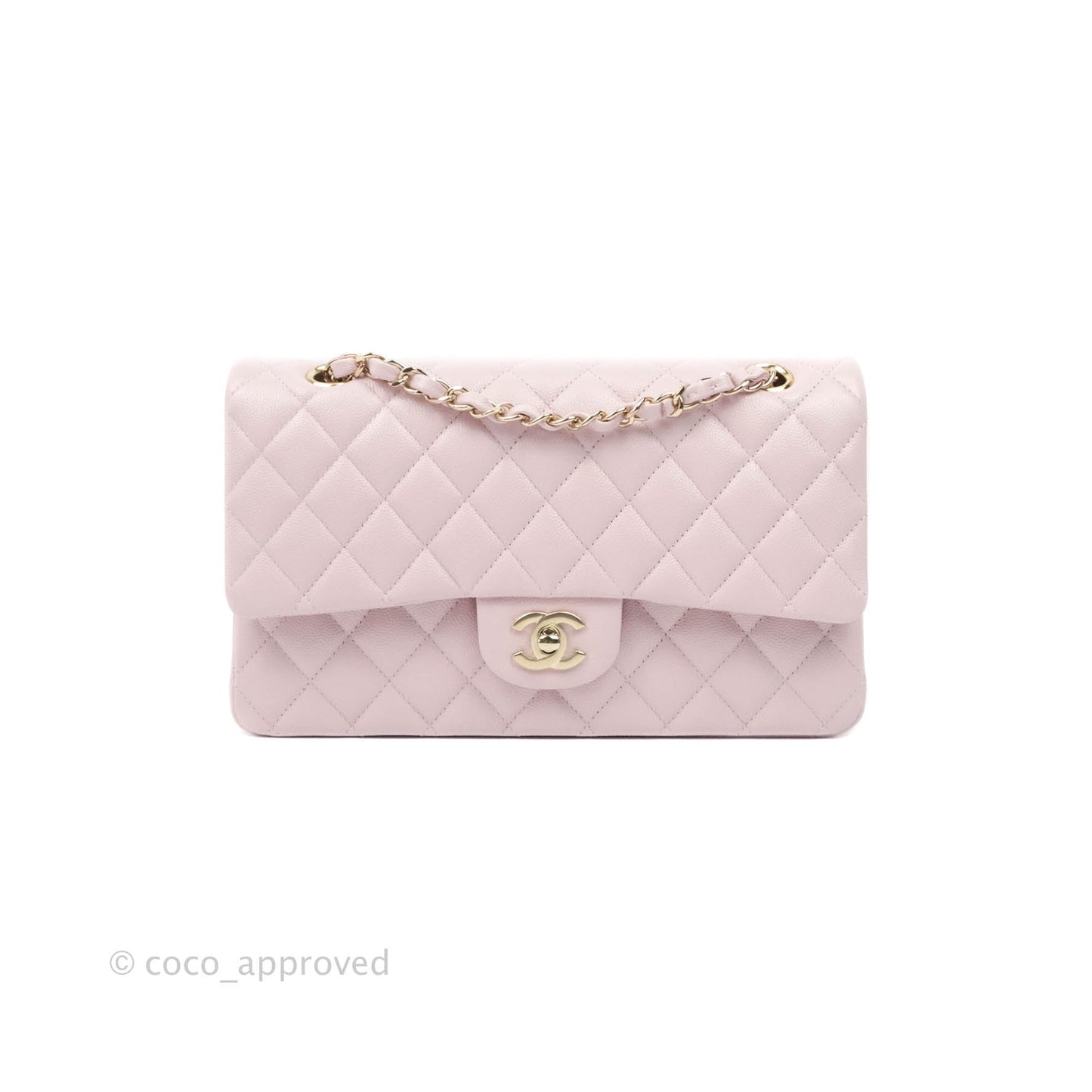 Chanel M/L Medium Double Flap Bag Lilac Rose Clair Caviar Gold Hardware 21S