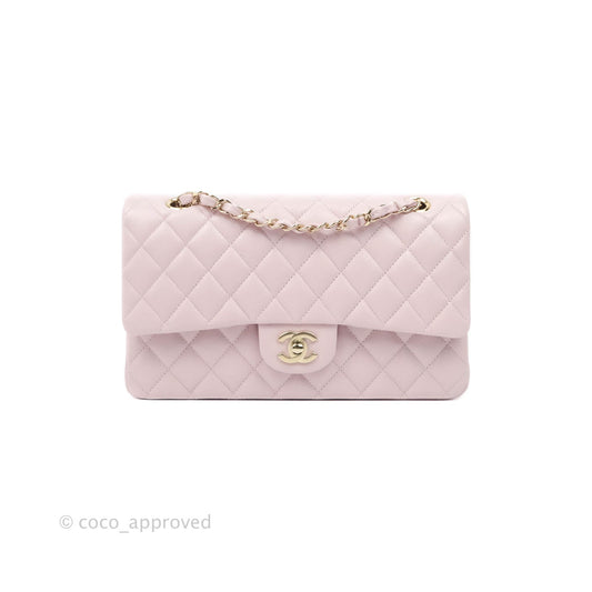 Chanel M/L Medium Double Flap Bag Lilac Rose Clair Caviar Gold Hardware 21S