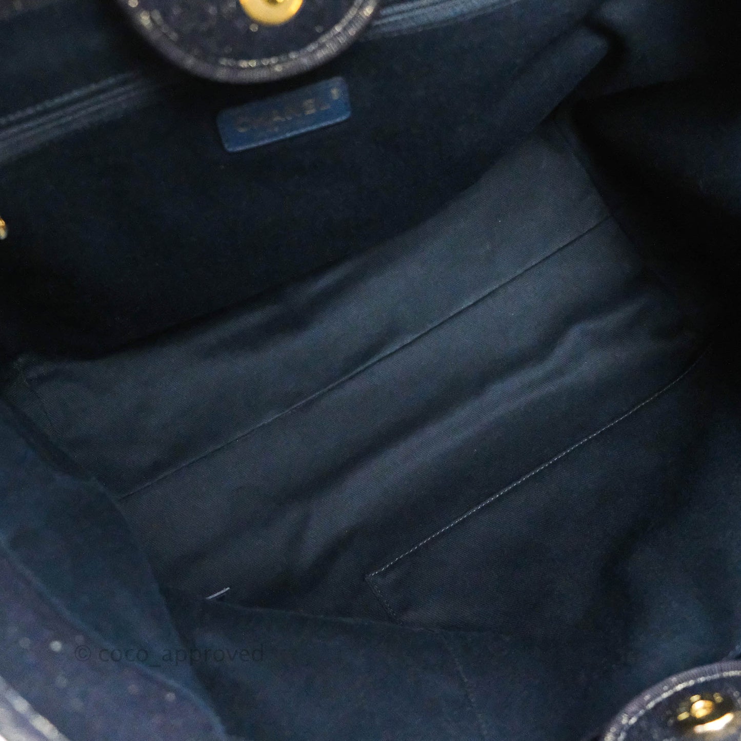 Chanel Large Deauville Navy Glitter Canvas Gold Hardware