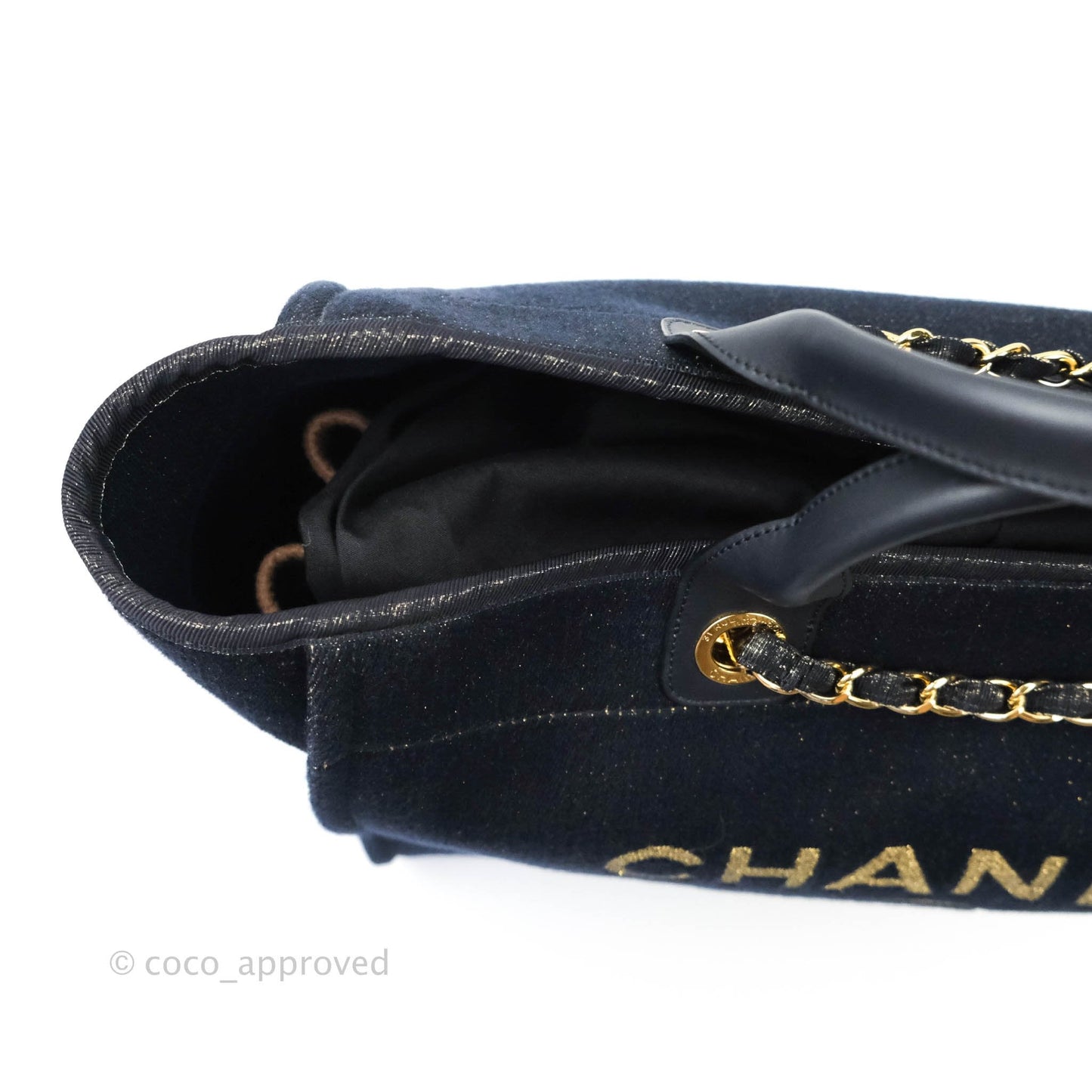 Chanel Large Deauville Navy Glitter Canvas Gold Hardware