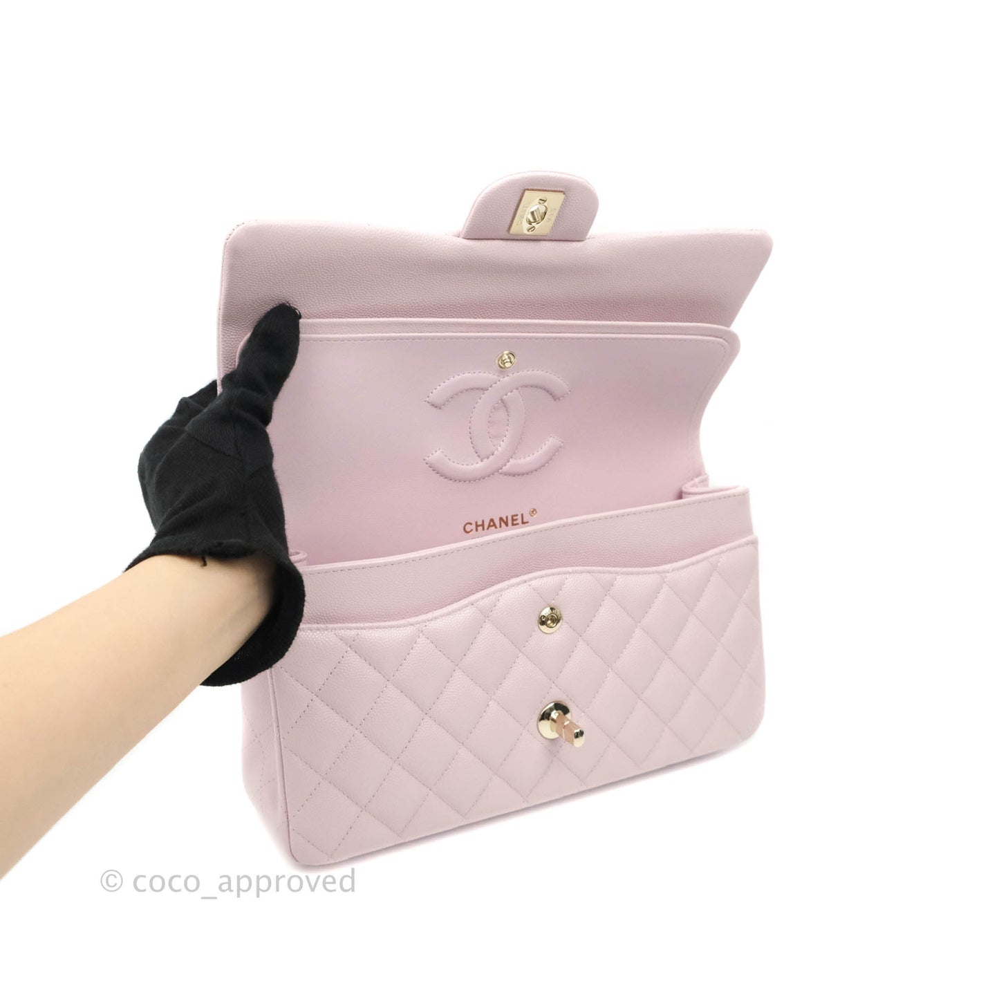 Chanel M/L Medium Double Flap Bag Lilac Rose Clair Caviar Gold Hardware 21S