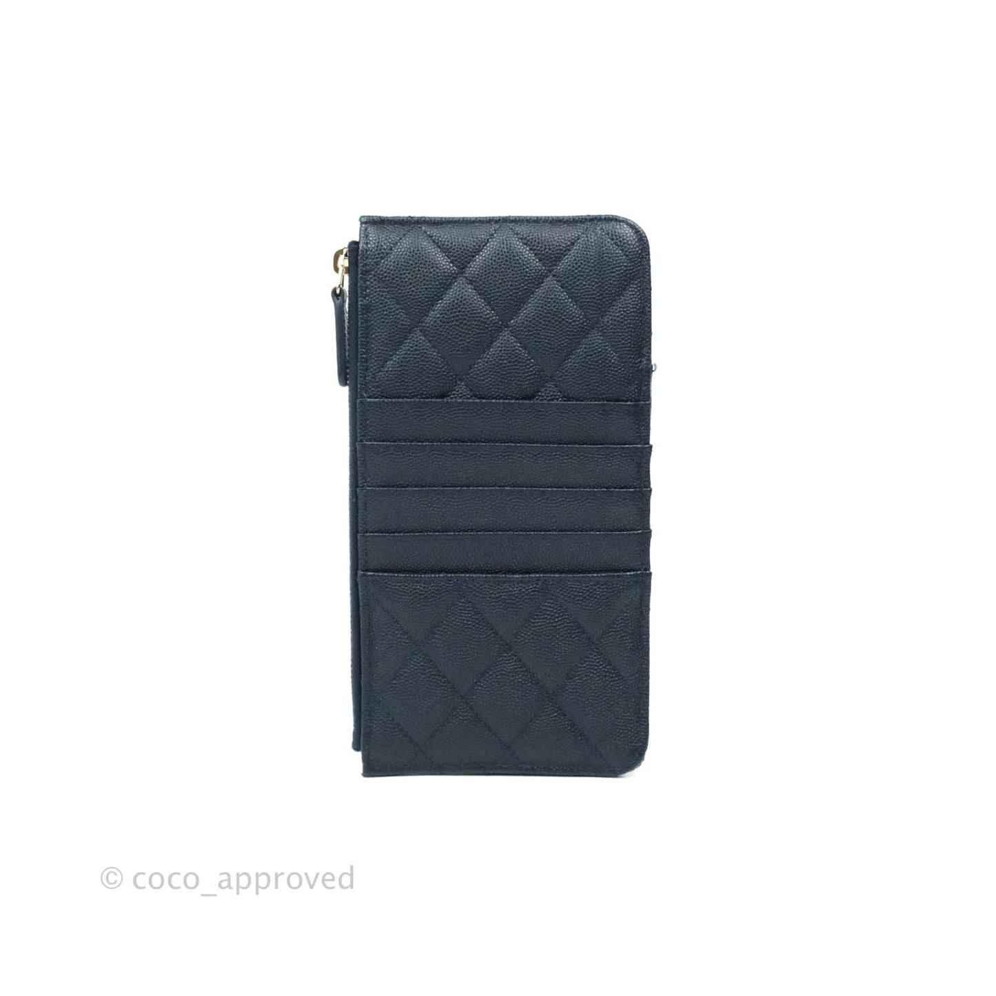 Chanel Classic Flat Navy Caviar Wallet Pouch Gold Hardware