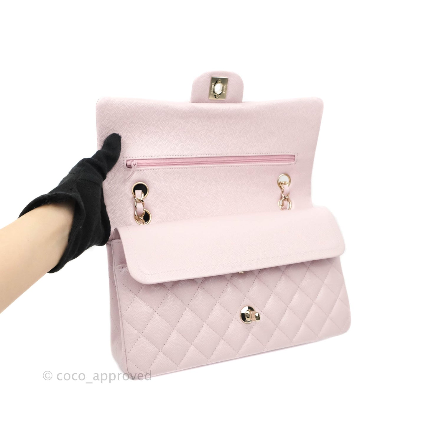 Chanel M/L Medium Double Flap Bag Lilac Rose Clair Caviar Gold Hardware 21S