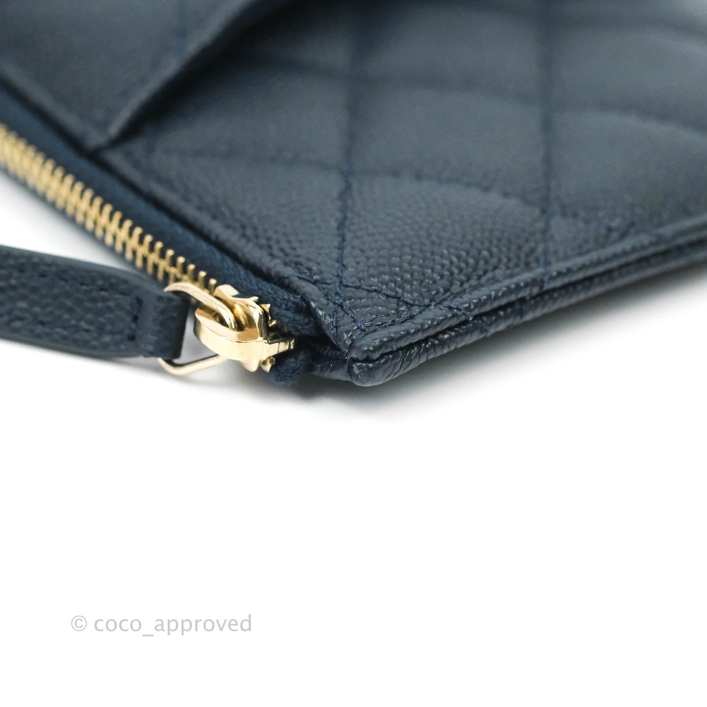 Chanel Classic Flat Navy Caviar Wallet Pouch Gold Hardware