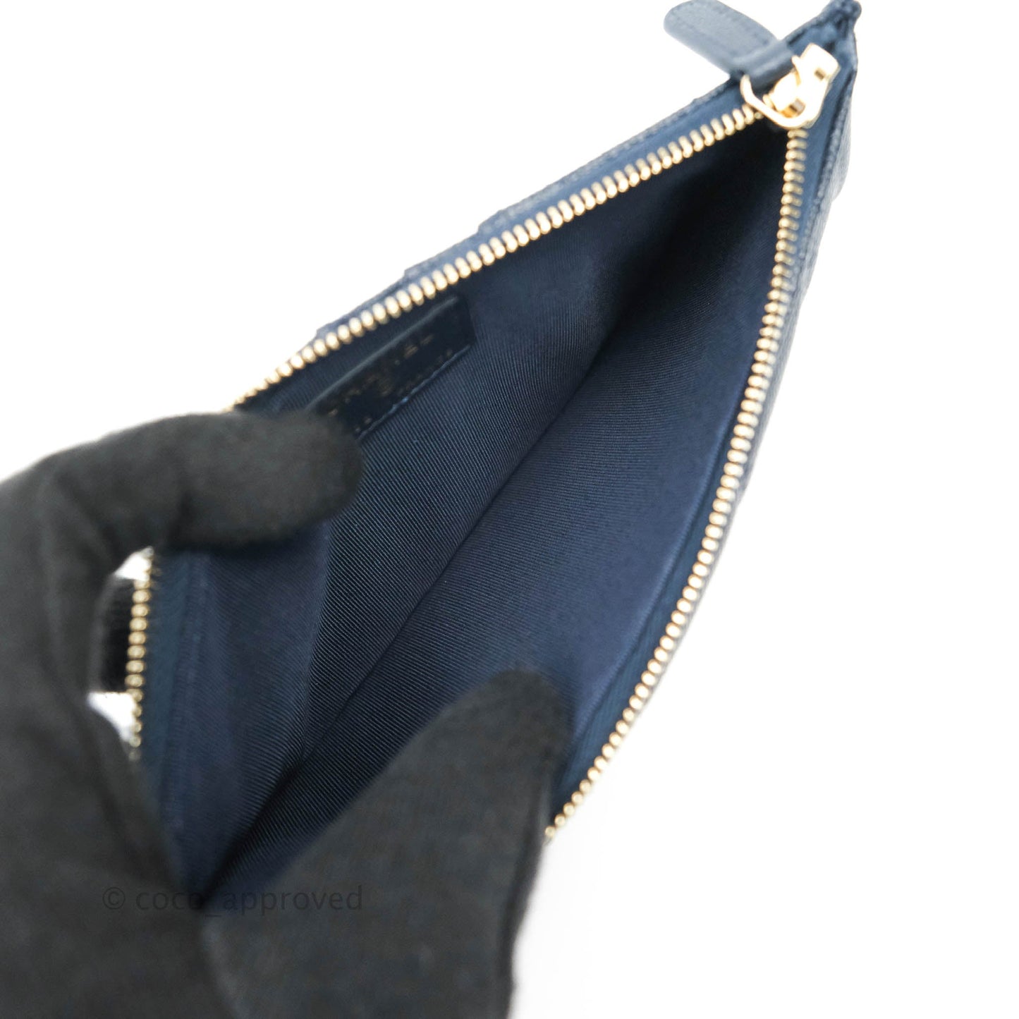 Chanel Classic Flat Navy Caviar Wallet Pouch Gold Hardware