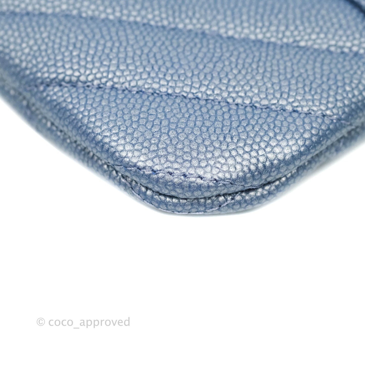Chanel V Stitch Mademoiselle Mini O Case Iridescent Blue Caviar Silver Hardware