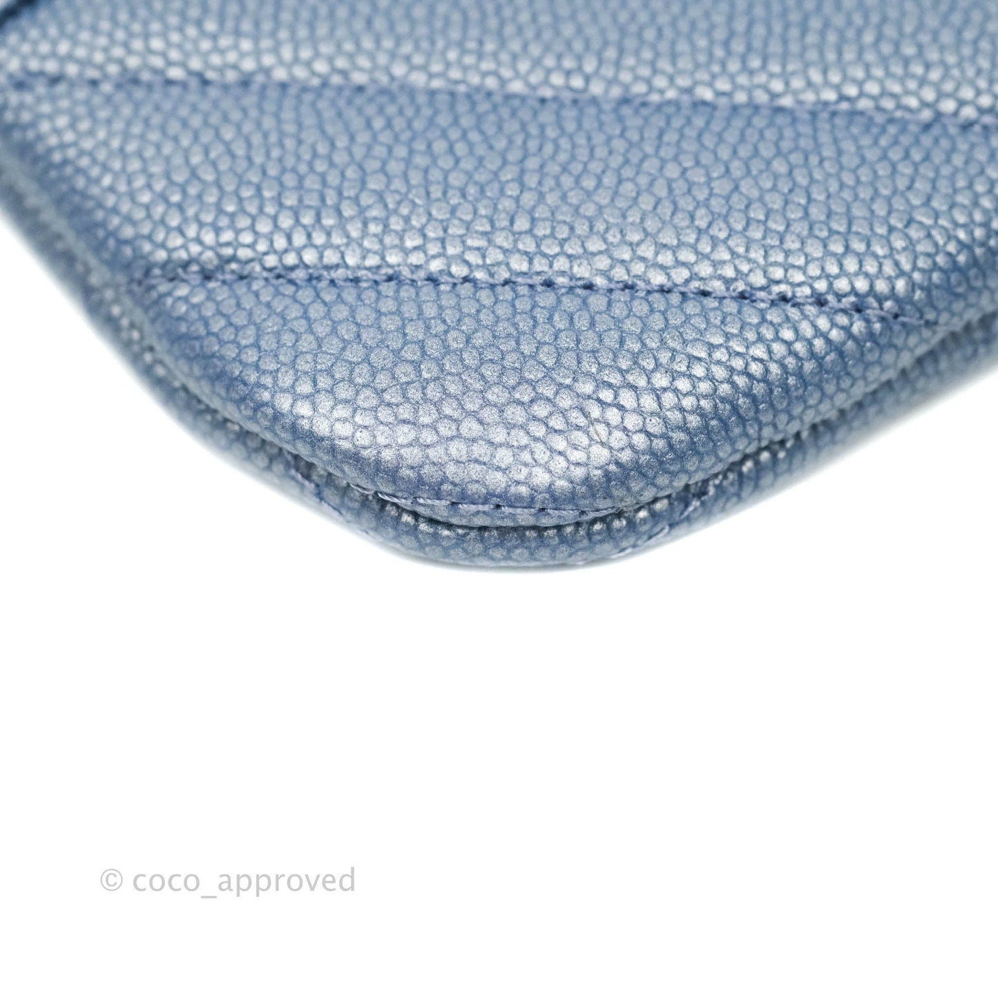 Chanel V Stitch Mademoiselle Mini O Case Iridescent Blue Caviar Silver Hardware