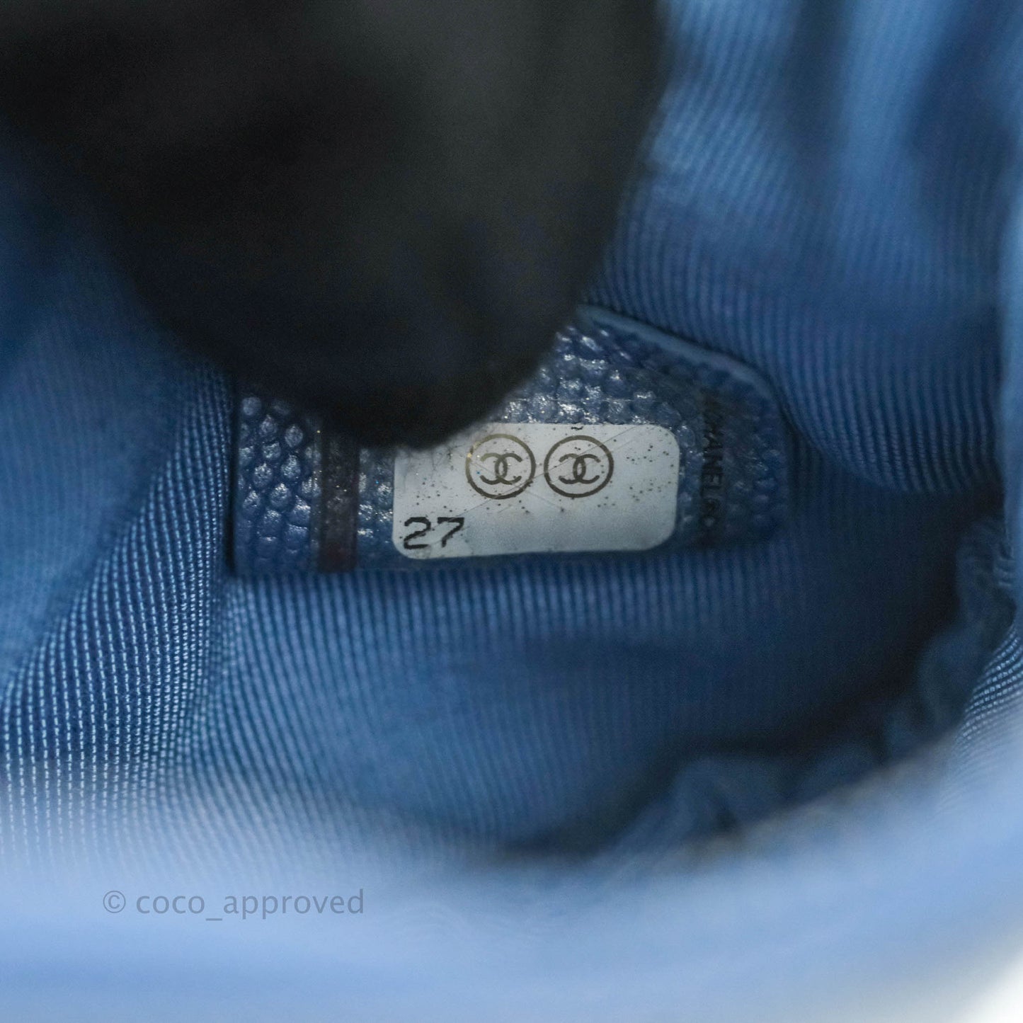 Chanel V Stitch Mademoiselle Mini O Case Iridescent Blue Caviar Silver Hardware