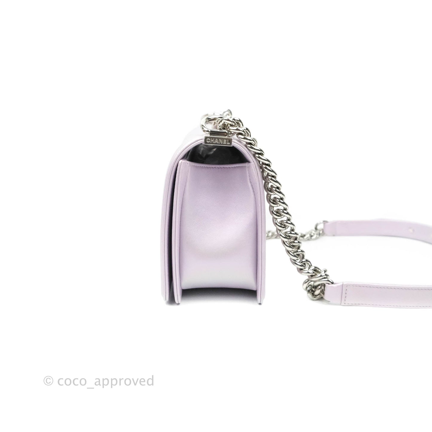 Chanel Boy Chevron Medium Iridescent Lilac Calfskin Silver Hardware
