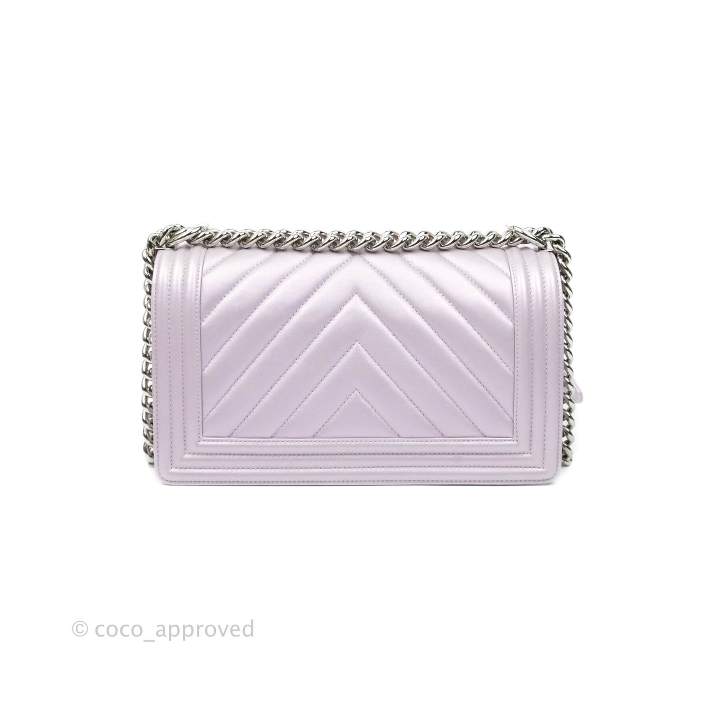 Chanel Boy Chevron Medium Iridescent Lilac Calfskin Silver Hardware