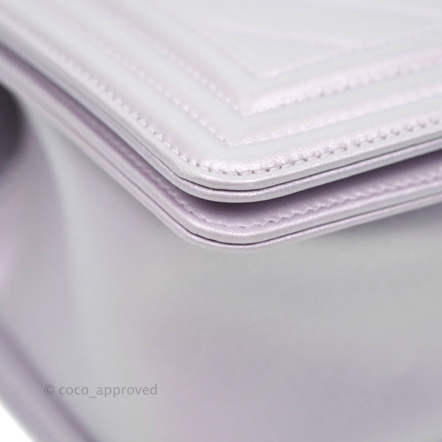 Chanel Boy Chevron Medium Iridescent Lilac Calfskin Silver Hardware