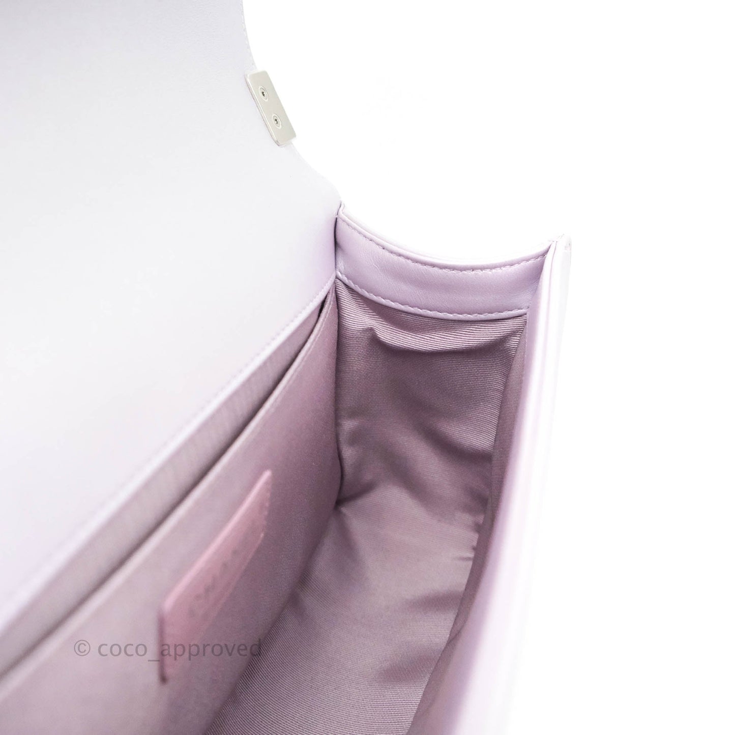 Chanel Boy Chevron Medium Iridescent Lilac Calfskin Silver Hardware