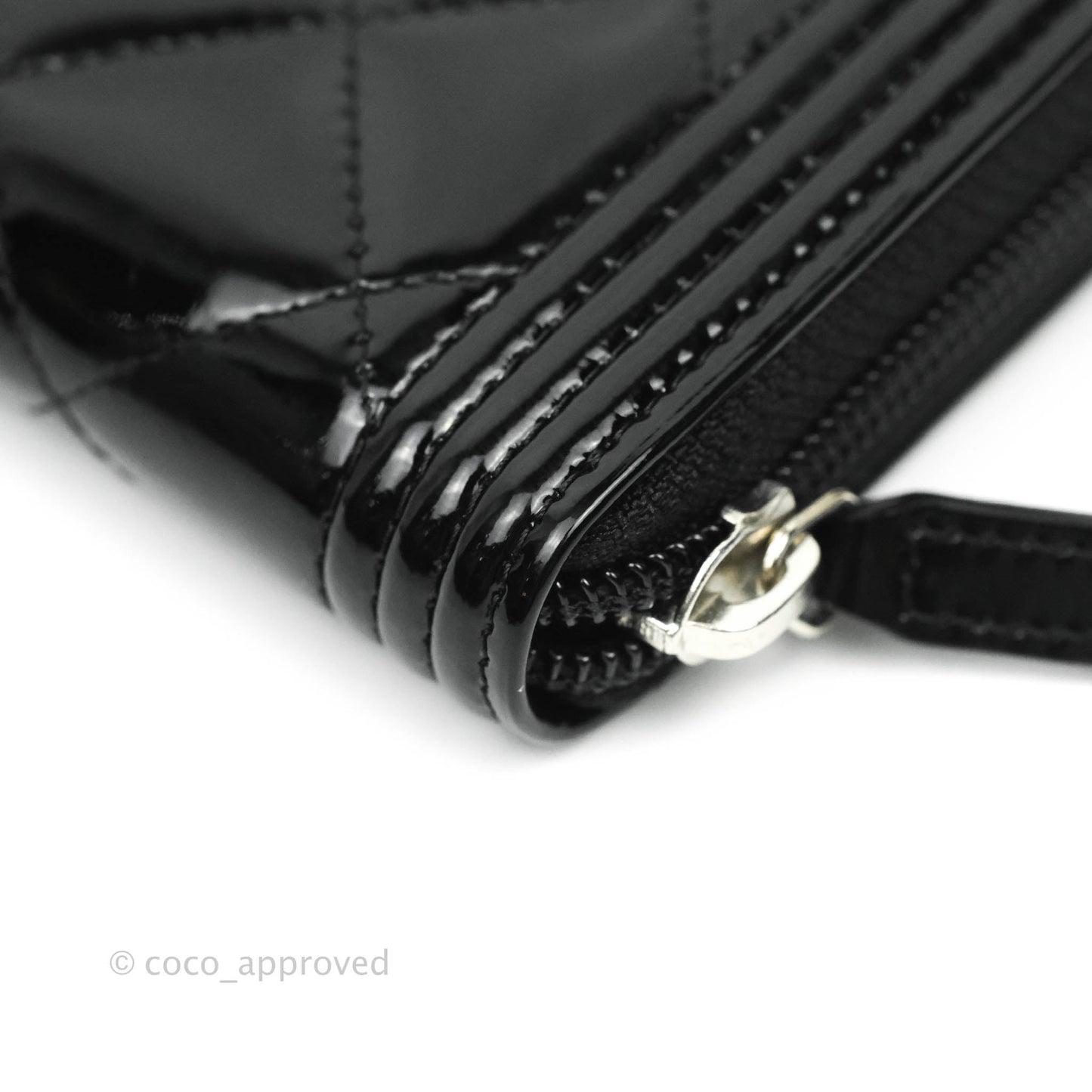 Chanel Boy Quilted Medium Zip Wallet Black Patent