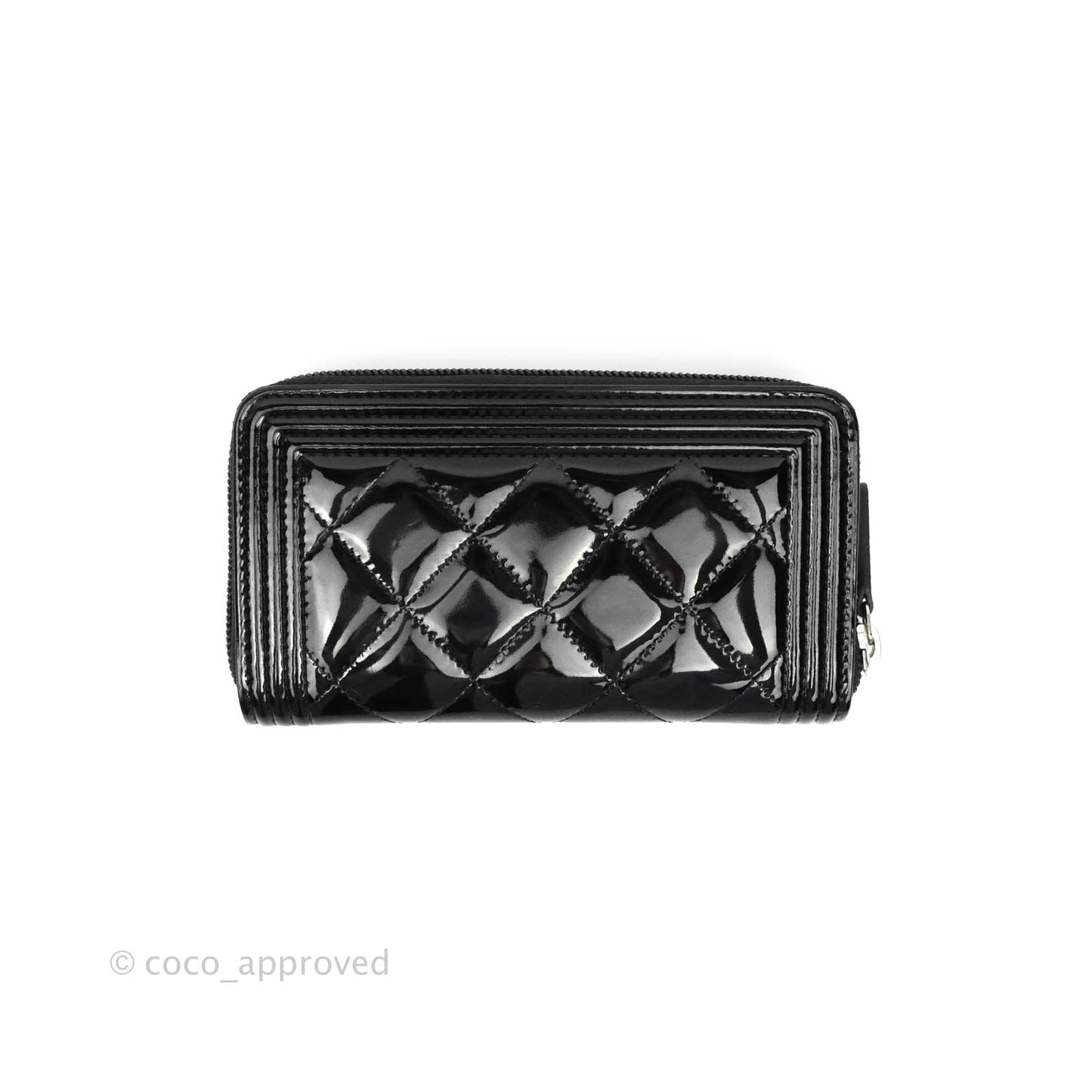 Chanel Boy Quilted Medium Zip Wallet Black Patent