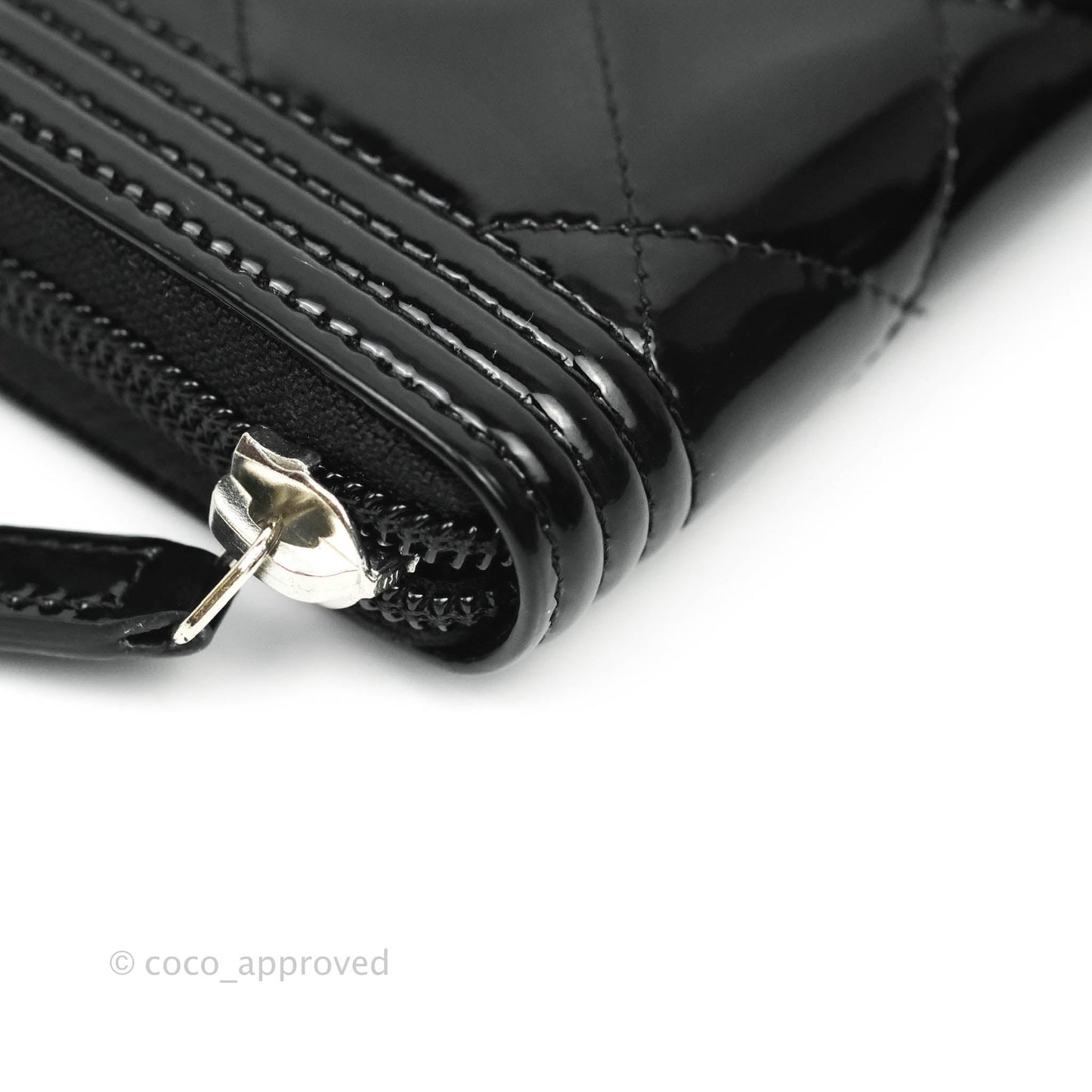 Chanel Boy Quilted Medium Zip Wallet Black Patent