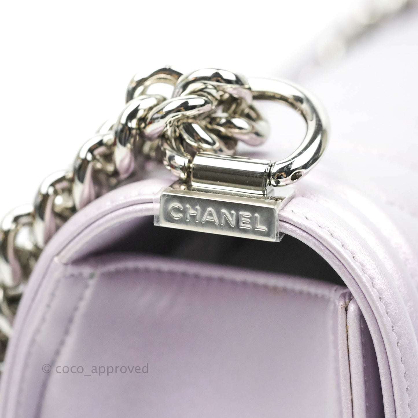 Chanel Boy Chevron Medium Iridescent Lilac Calfskin Silver Hardware