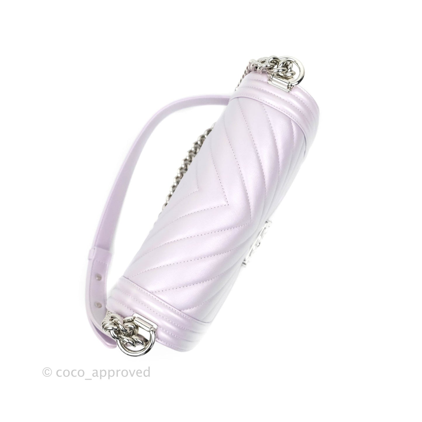 Chanel Boy Chevron Medium Iridescent Lilac Calfskin Silver Hardware