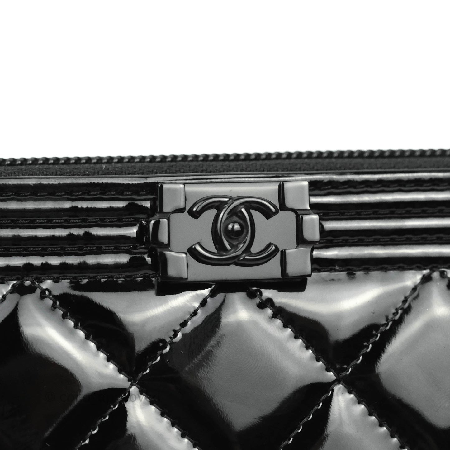 Chanel Boy Quilted Medium Zip Wallet Black Patent