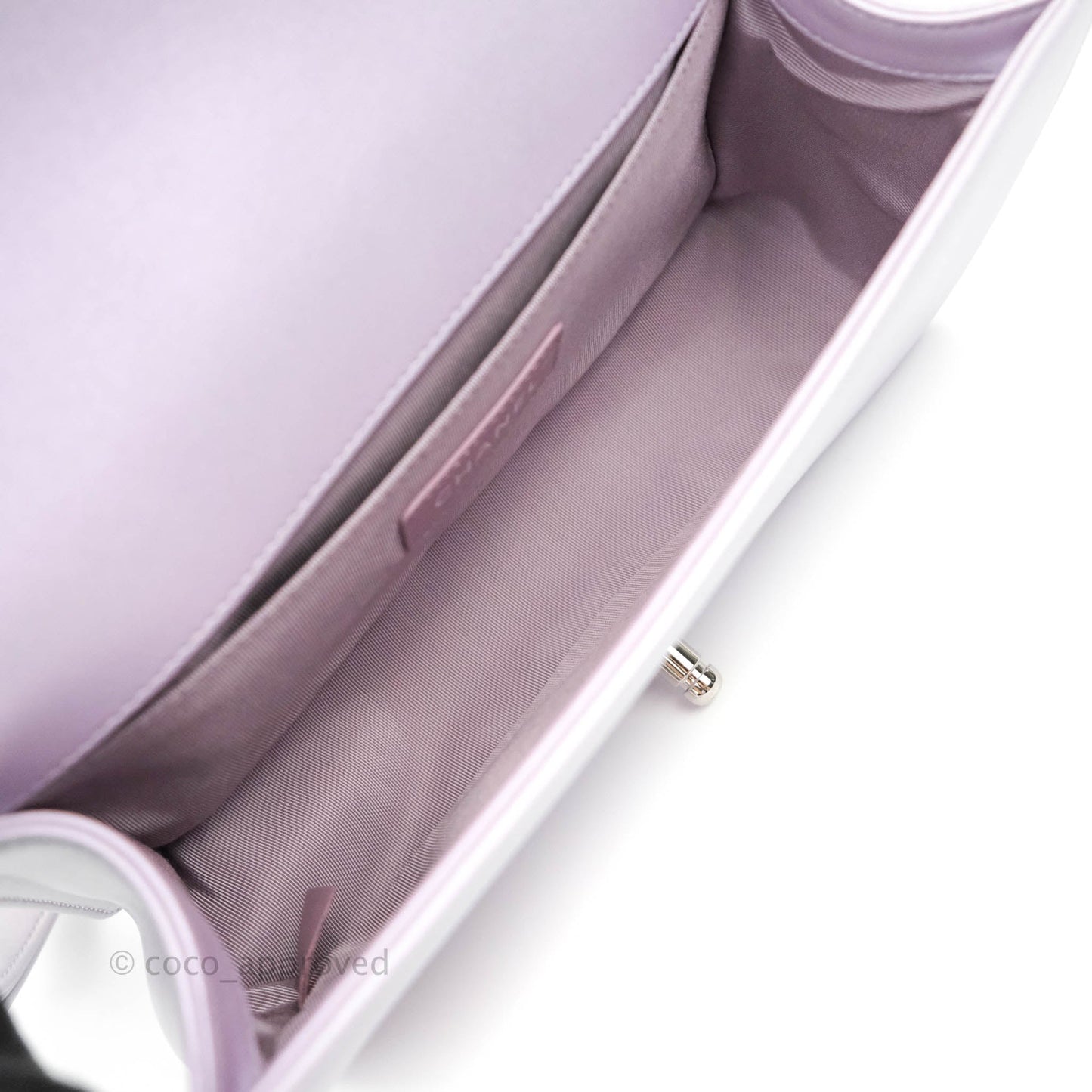 Chanel Boy Chevron Medium Iridescent Lilac Calfskin Silver Hardware