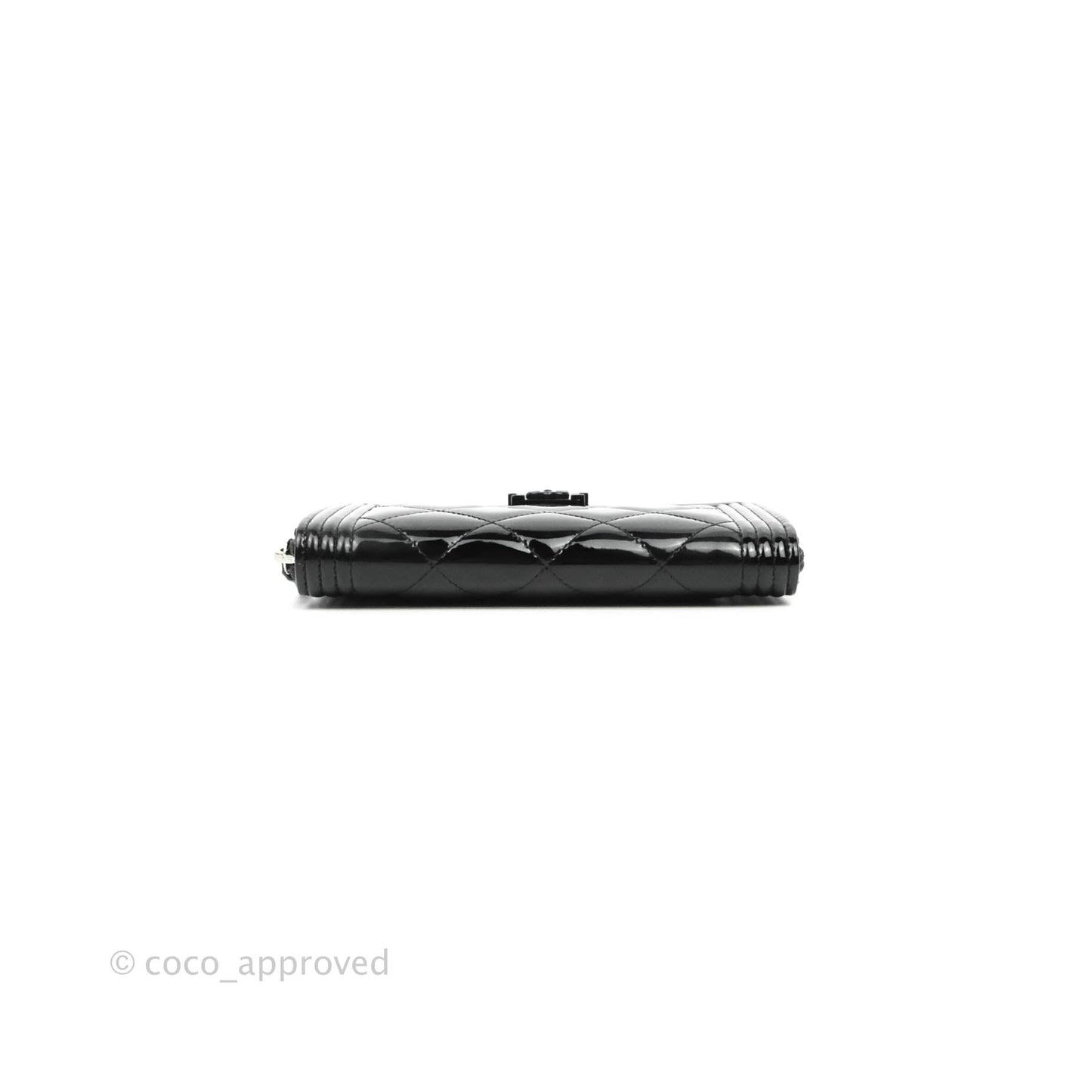Chanel Boy Quilted Medium Zip Wallet Black Patent