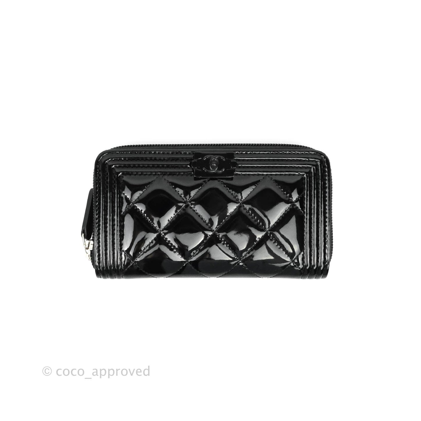 Chanel Boy Quilted Medium Zip Wallet Black Patent