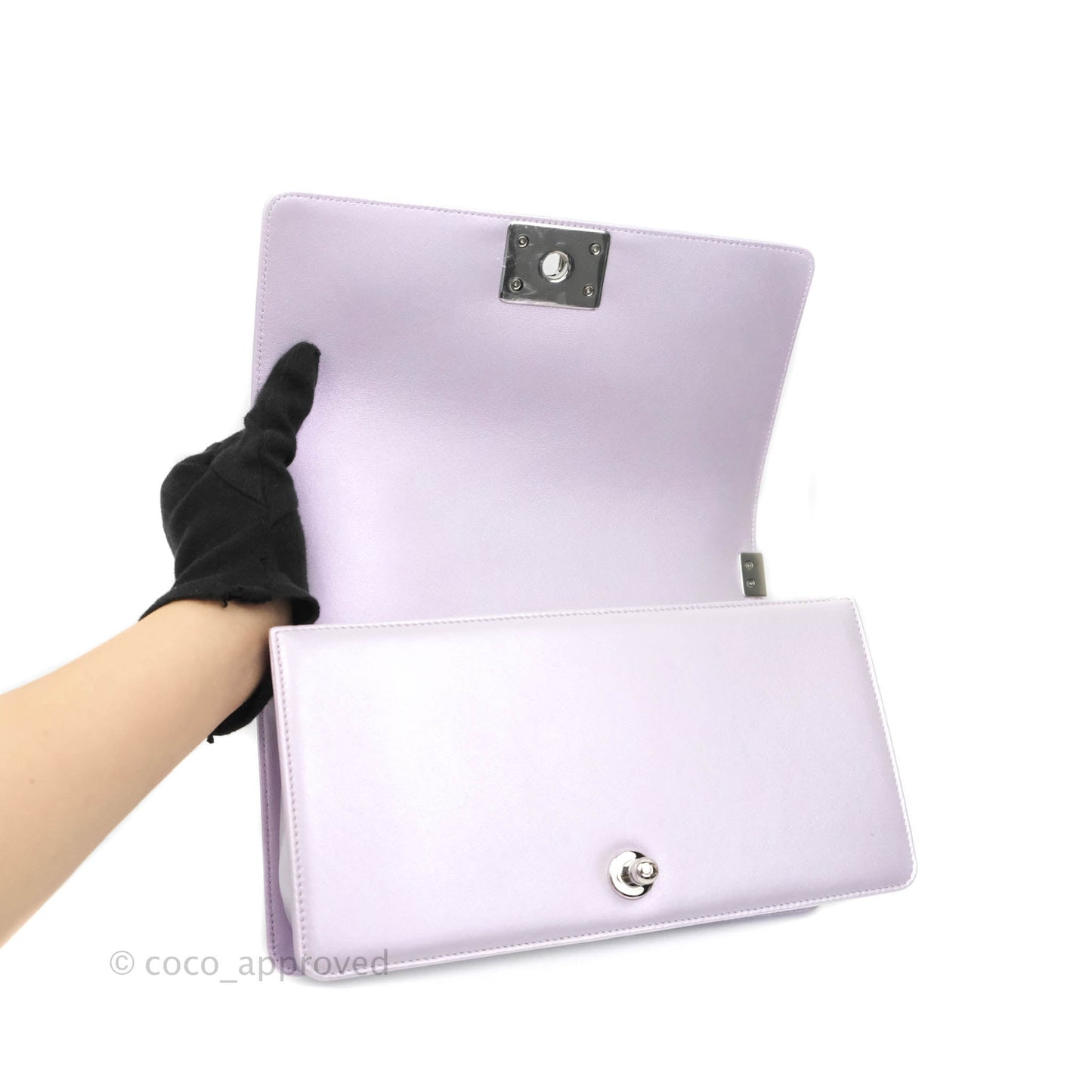 Chanel Boy Chevron Medium Iridescent Lilac Calfskin Silver Hardware