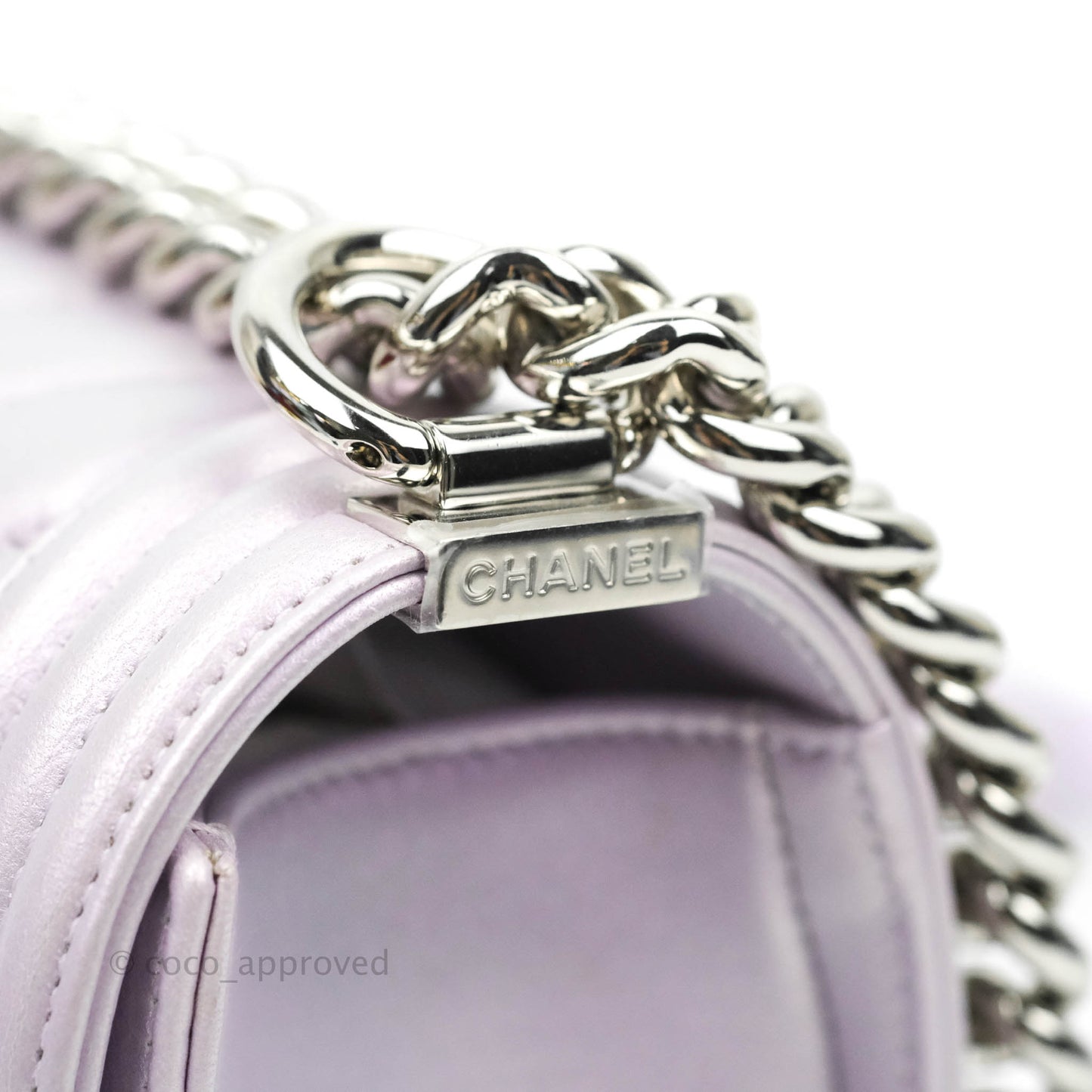 Chanel Boy Chevron Medium Iridescent Lilac Calfskin Silver Hardware
