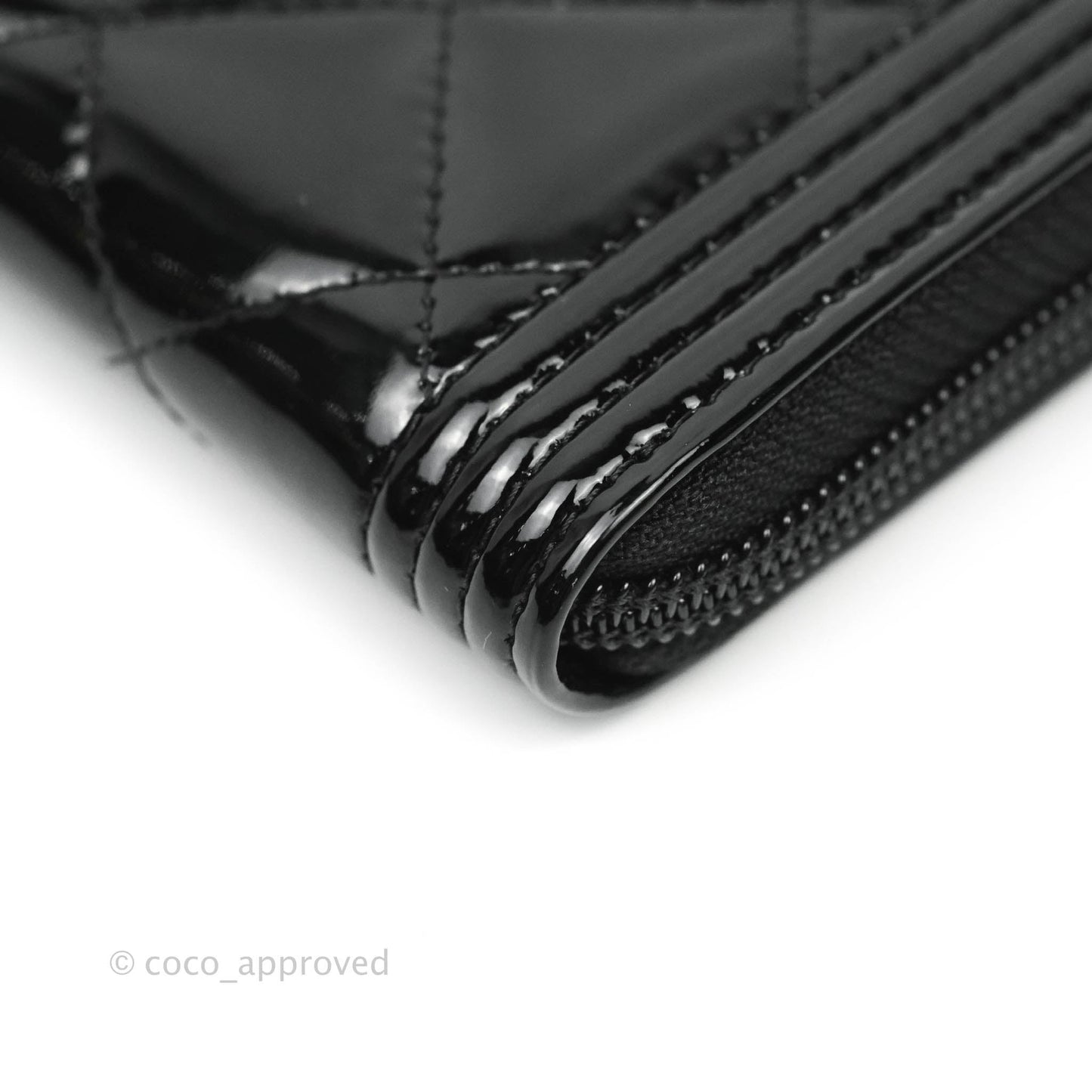 Chanel Boy Quilted Medium Zip Wallet Black Patent