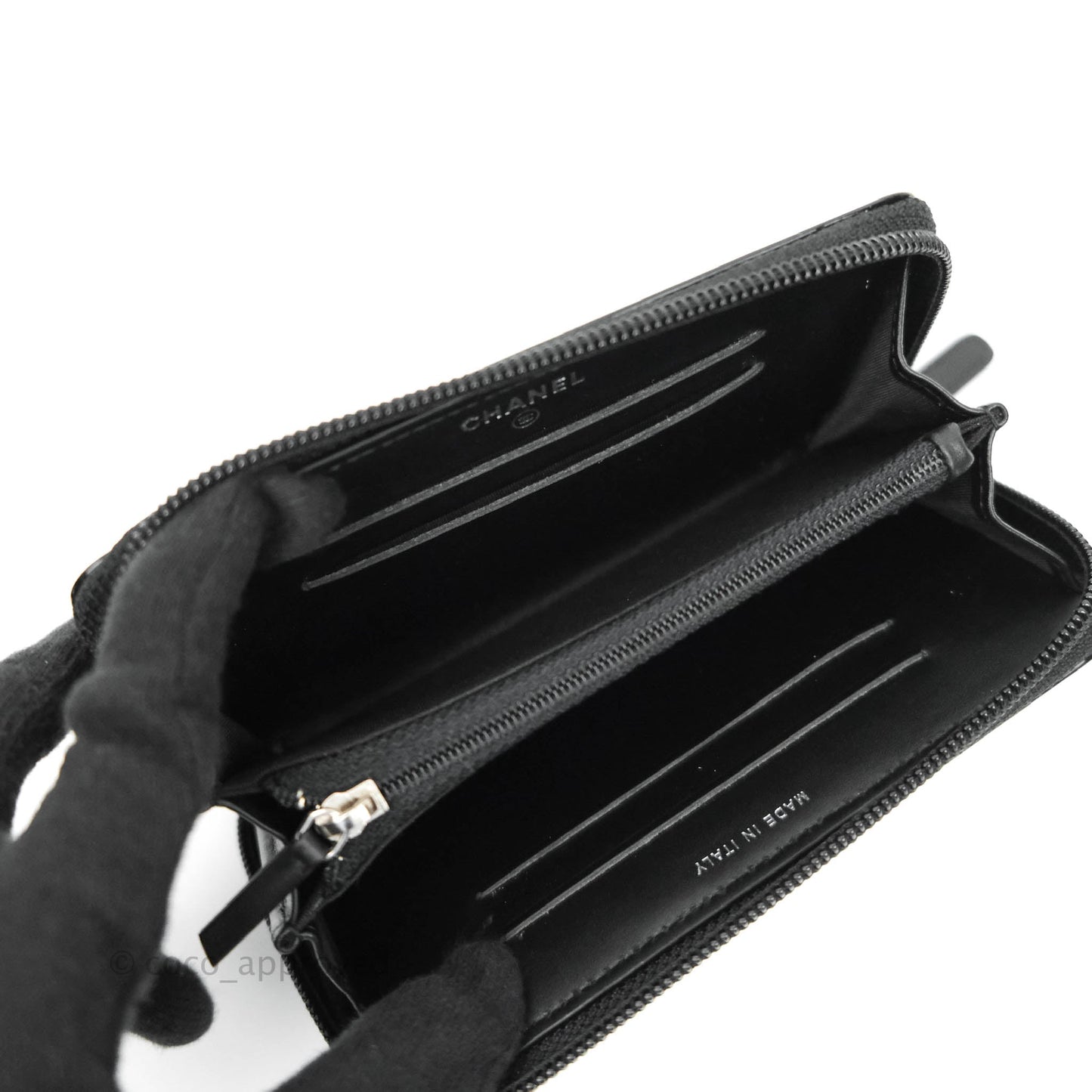 Chanel Boy Quilted Medium Zip Wallet Black Patent