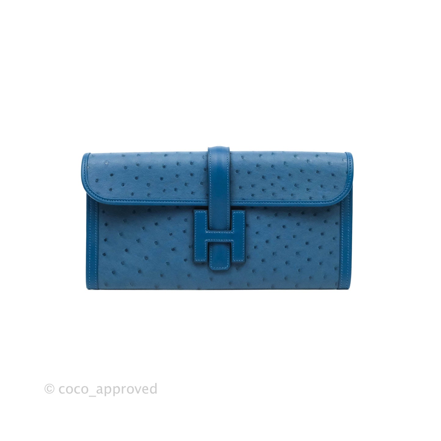 Hermès Jige Elan 29 Clutch Blue Ostrich Leather