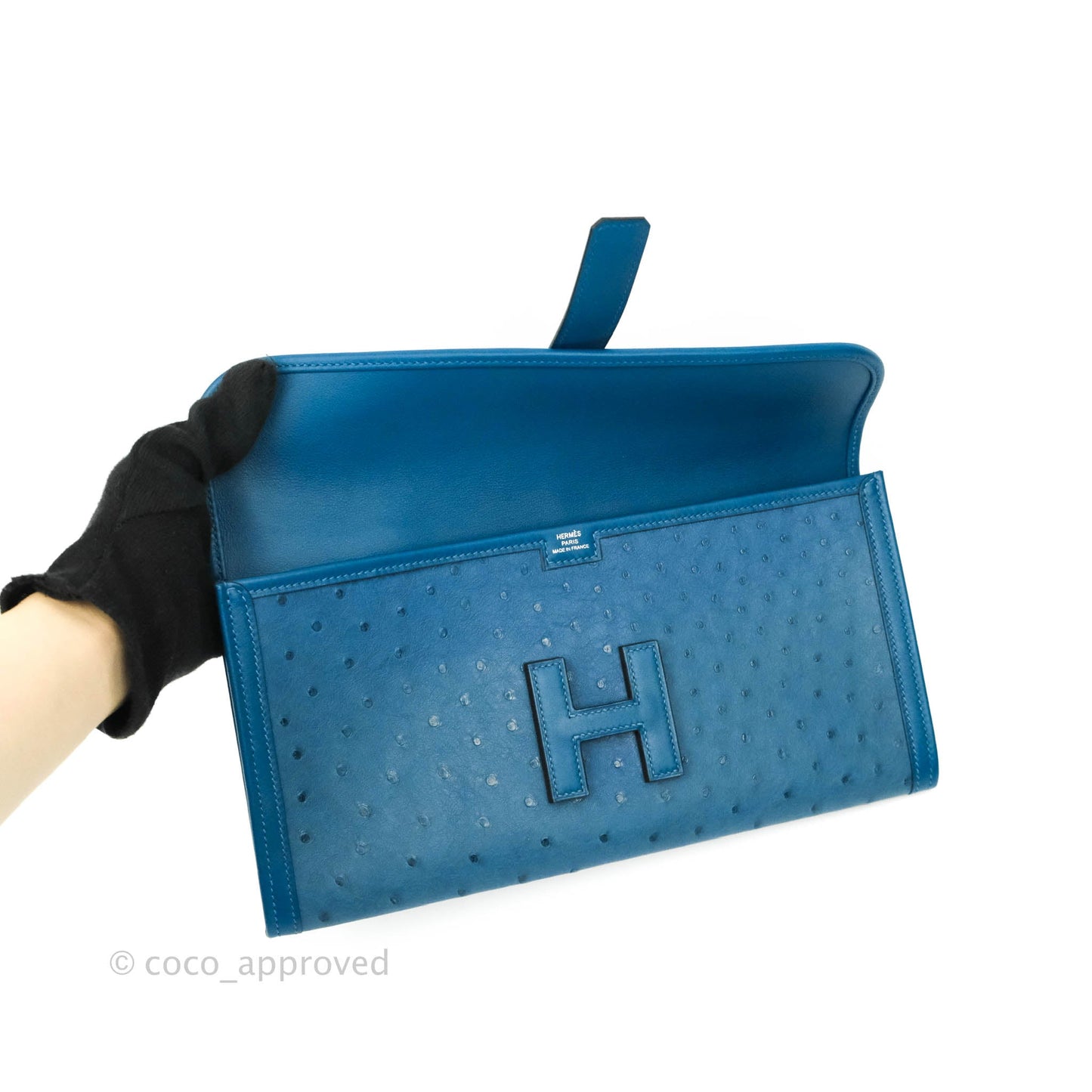 Hermès Jige Elan 29 Clutch Blue Ostrich Leather