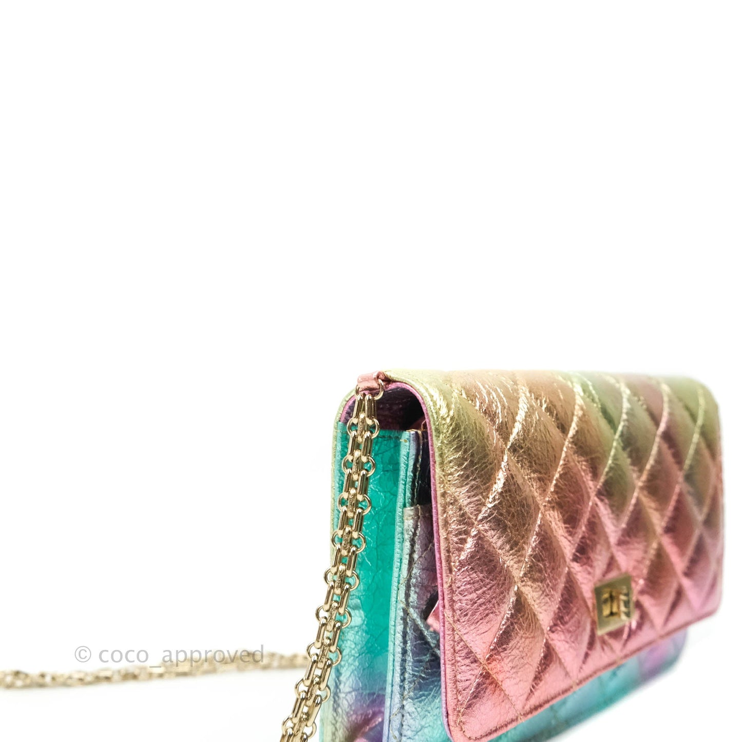 Chanel Quilted Reissue Wallet On Chain WOC Metallic Rainbow Aged Calfskin Gold Hardware