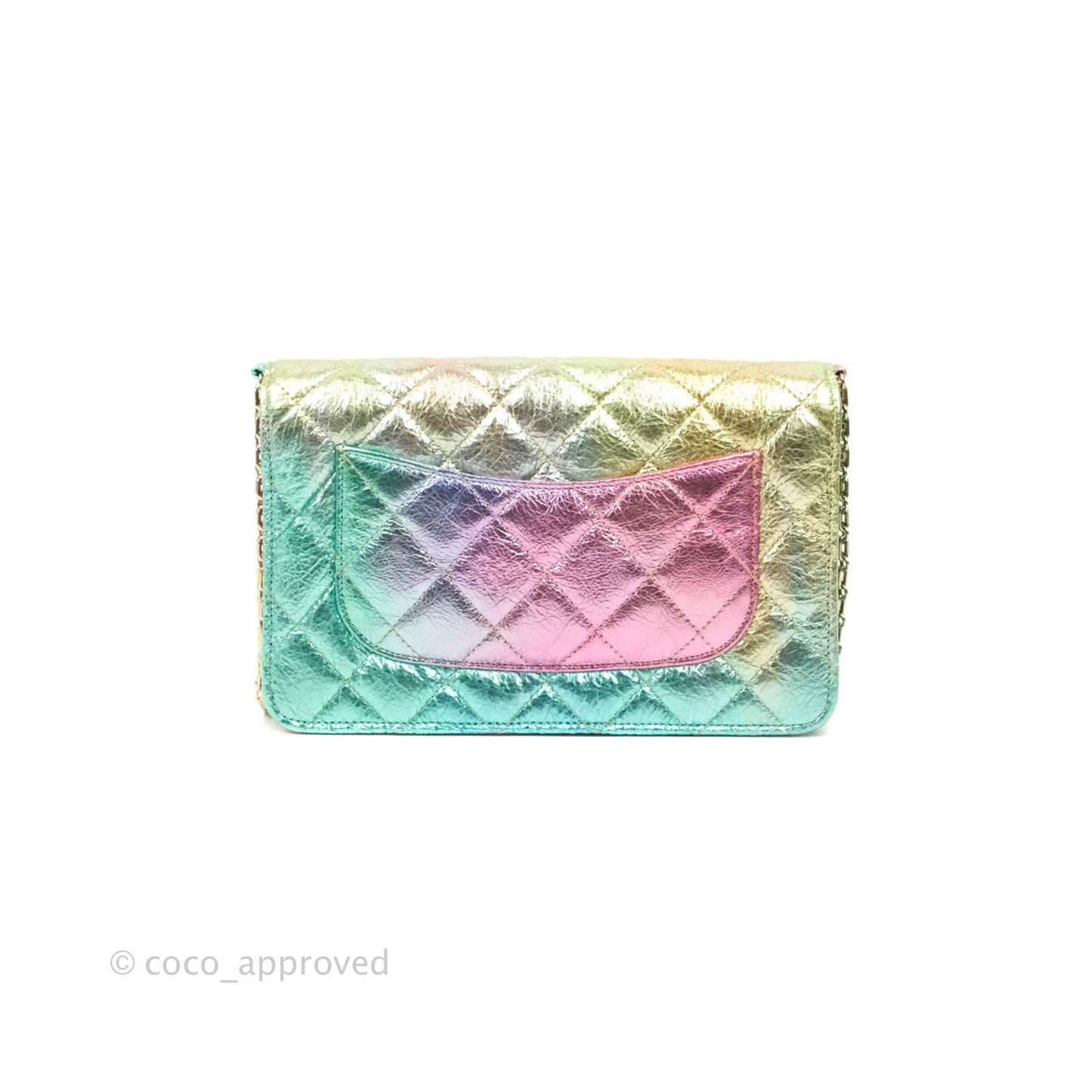 Chanel Quilted Reissue Wallet On Chain WOC Metallic Rainbow Aged Calfskin Gold Hardware