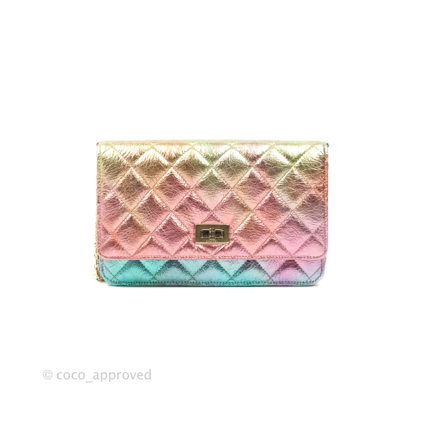 Chanel Quilted Reissue Wallet On Chain WOC Metallic Rainbow Aged Calfskin Gold Hardware