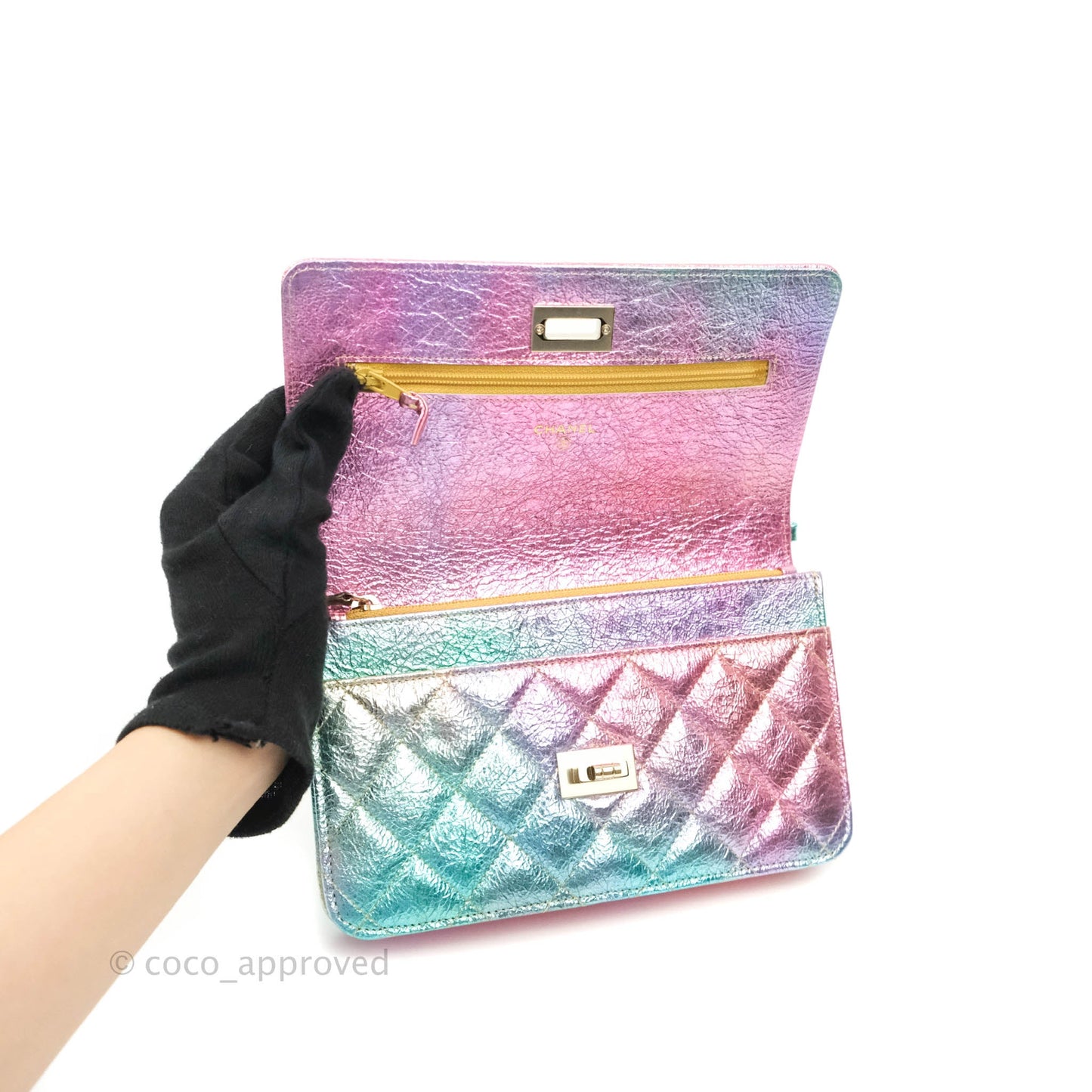 Chanel Quilted Reissue Wallet On Chain WOC Metallic Rainbow Aged Calfskin Gold Hardware