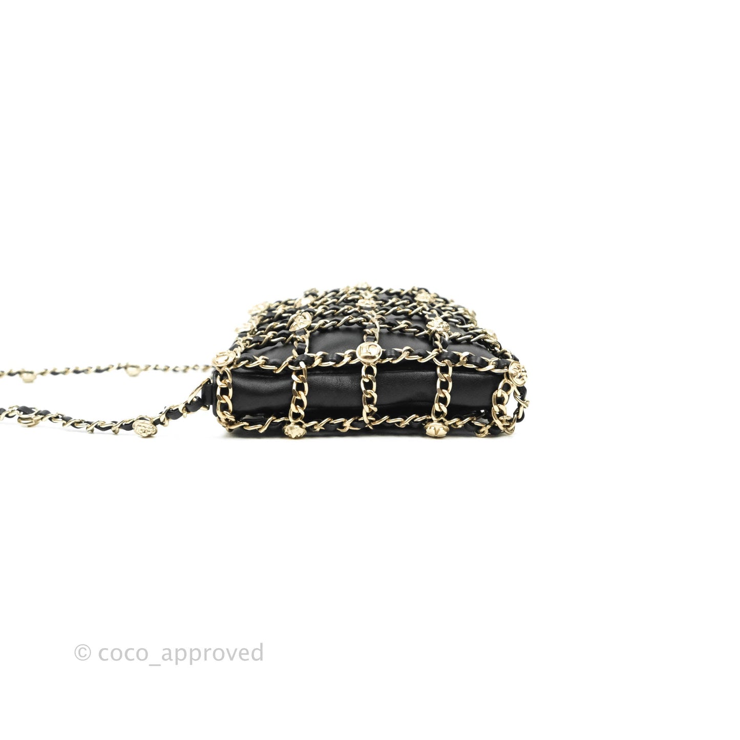 Chanel Leather Clutch with Chain Black Lambskin Light Gold Hardware