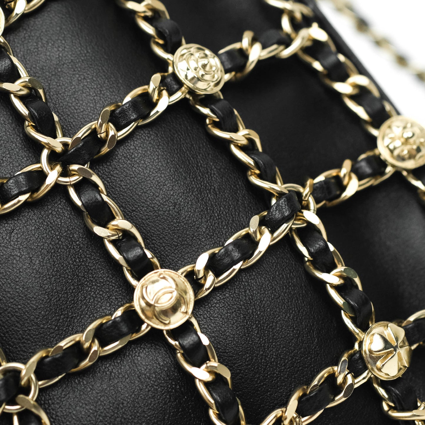 Chanel Leather Clutch with Chain Black Lambskin Light Gold Hardware